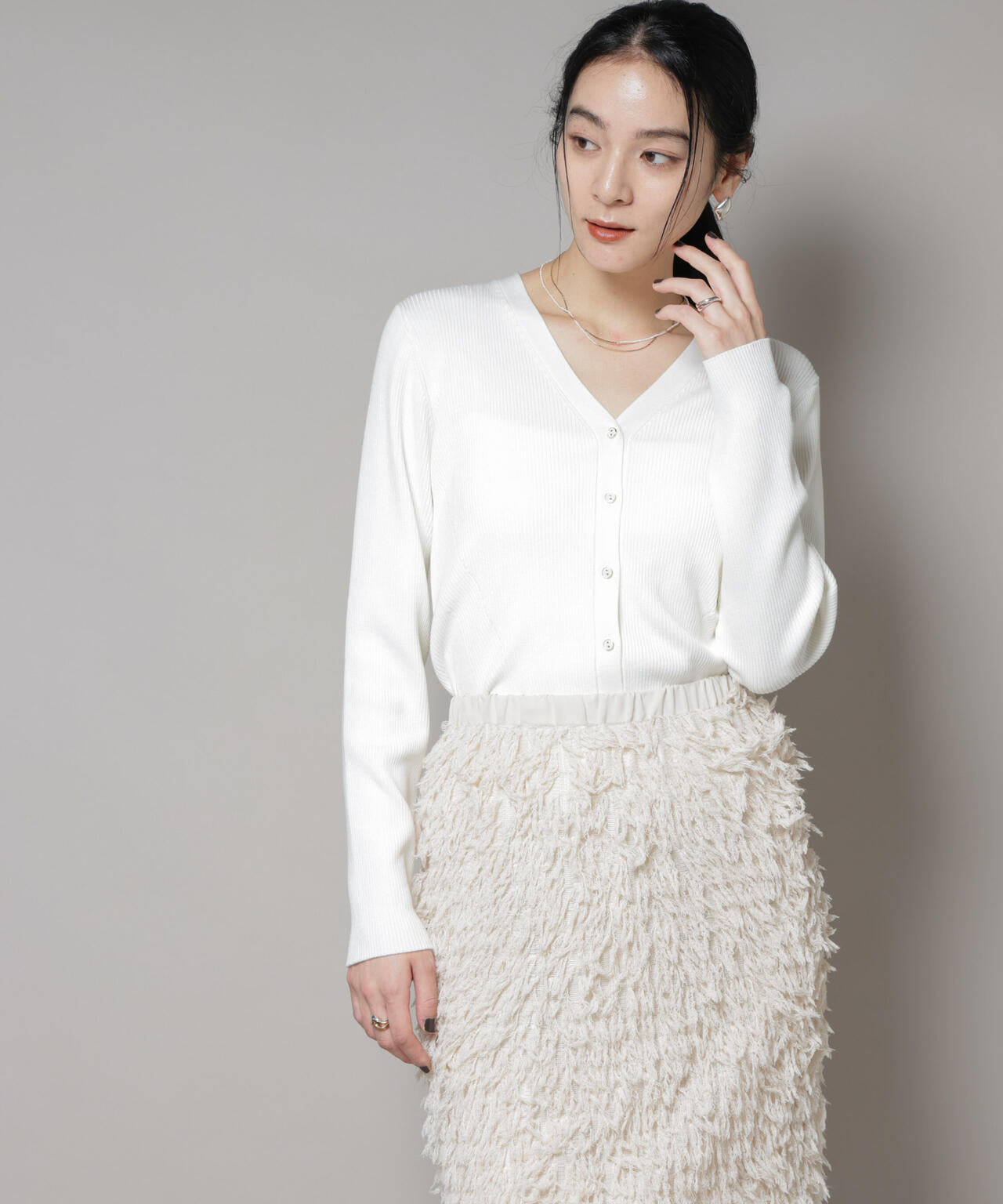 CICA&UVカット加工Vネックリブカーディガン