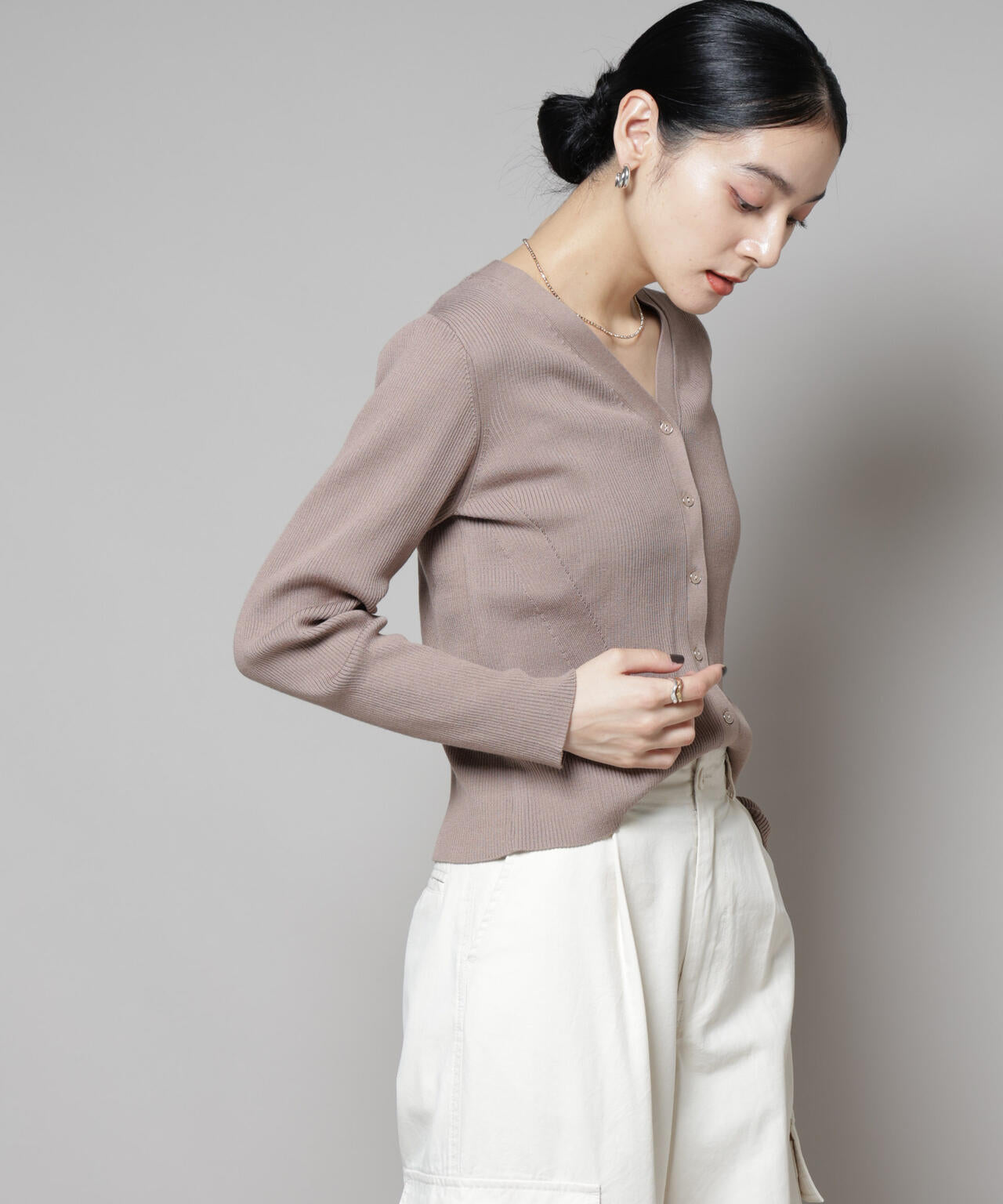 CICA&UVカット加工Vネックリブカーディガン