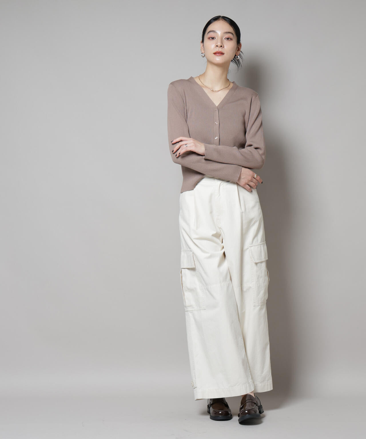 CICA&UVカット加工Vネックリブカーディガン
