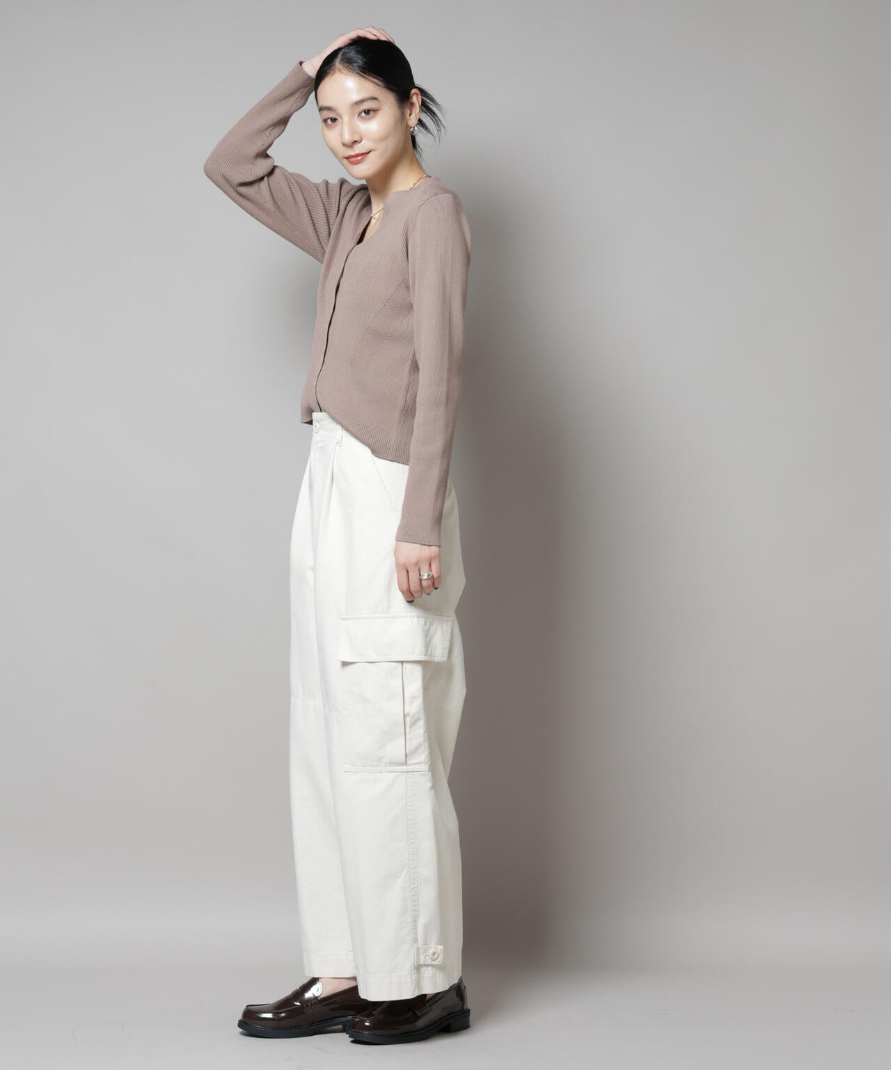 CICA&UVカット加工Vネックリブカーディガン