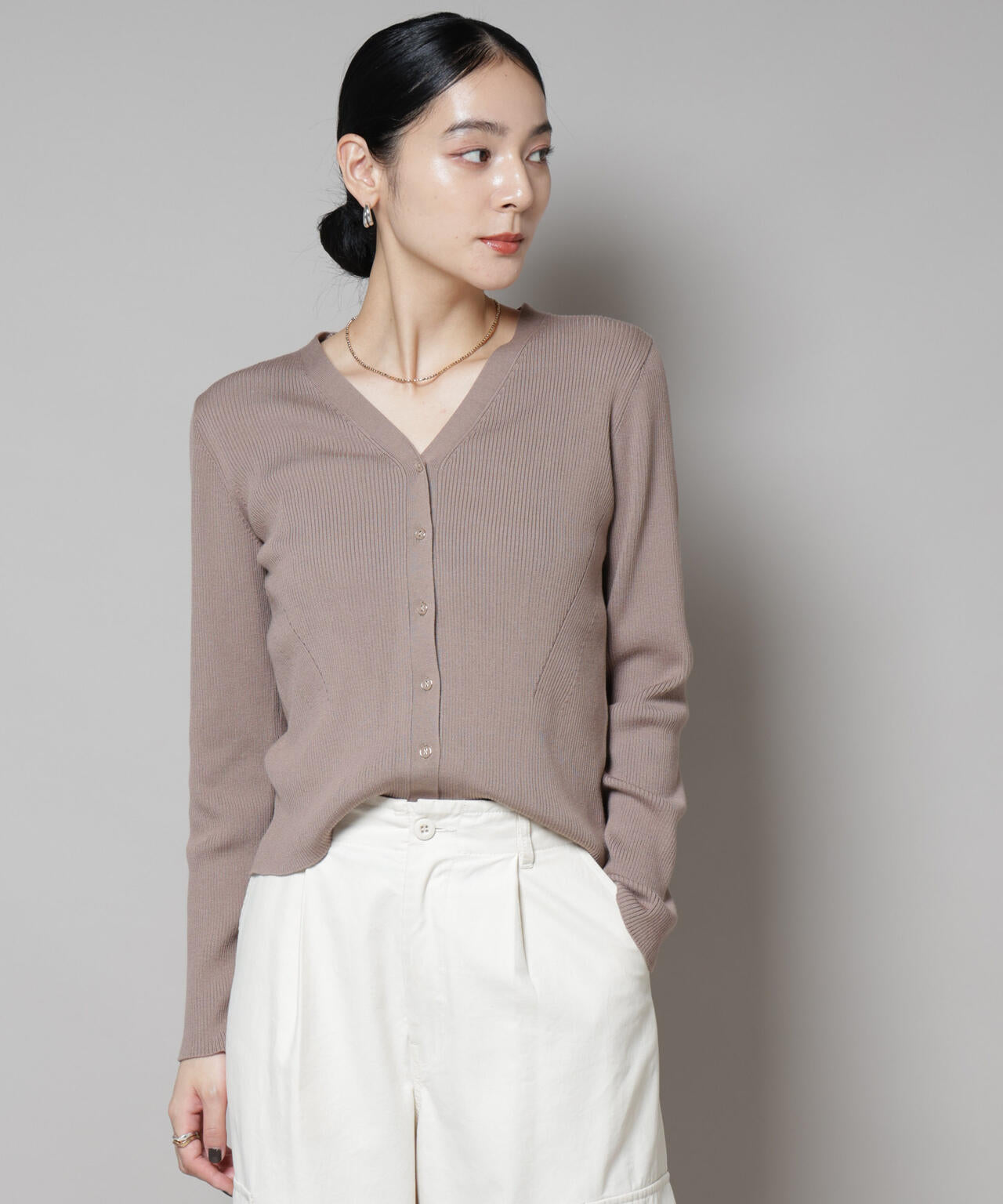 CICA&UVカット加工Vネックリブカーディガン