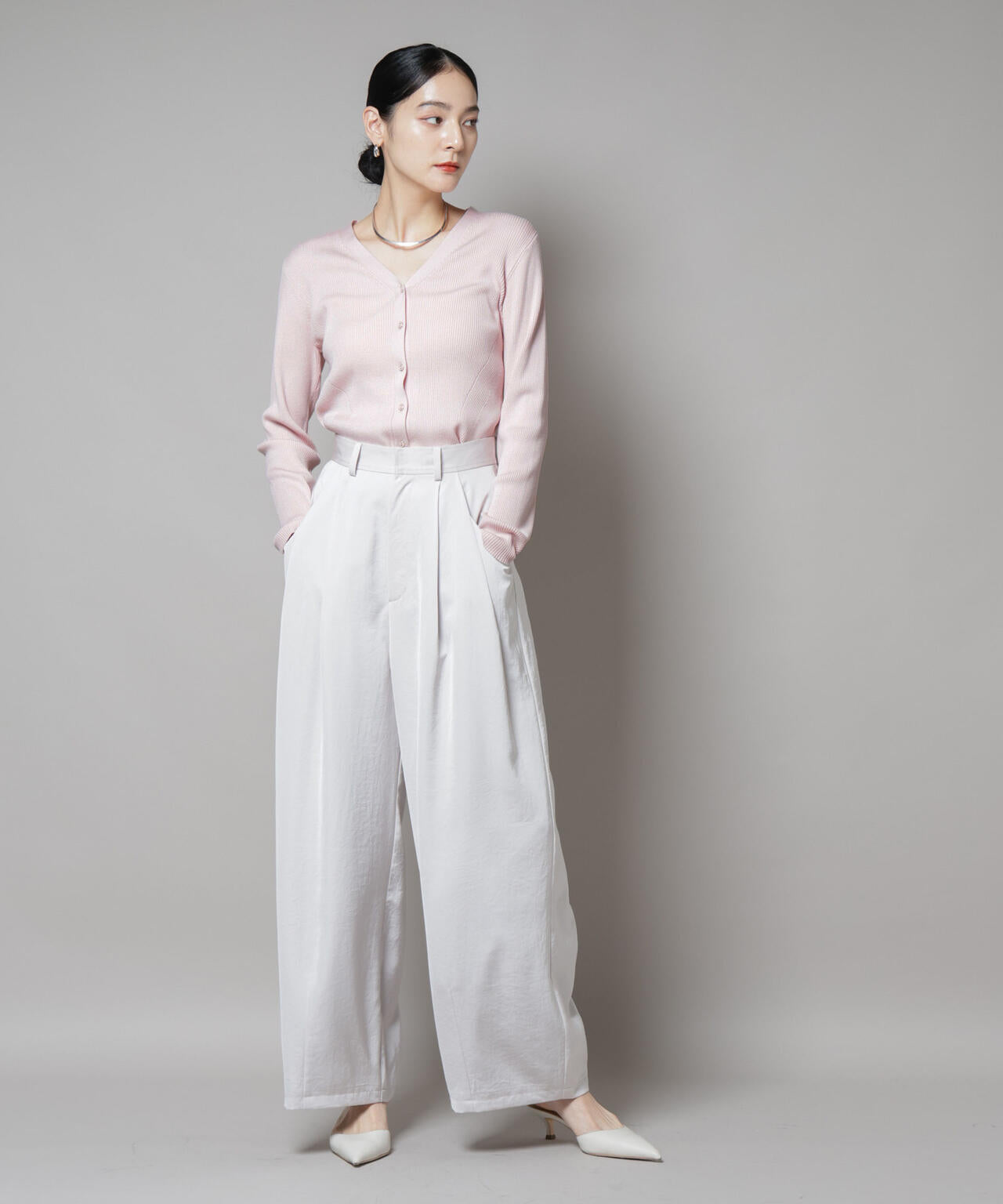 CICA&UVカット加工Vネックリブカーディガン