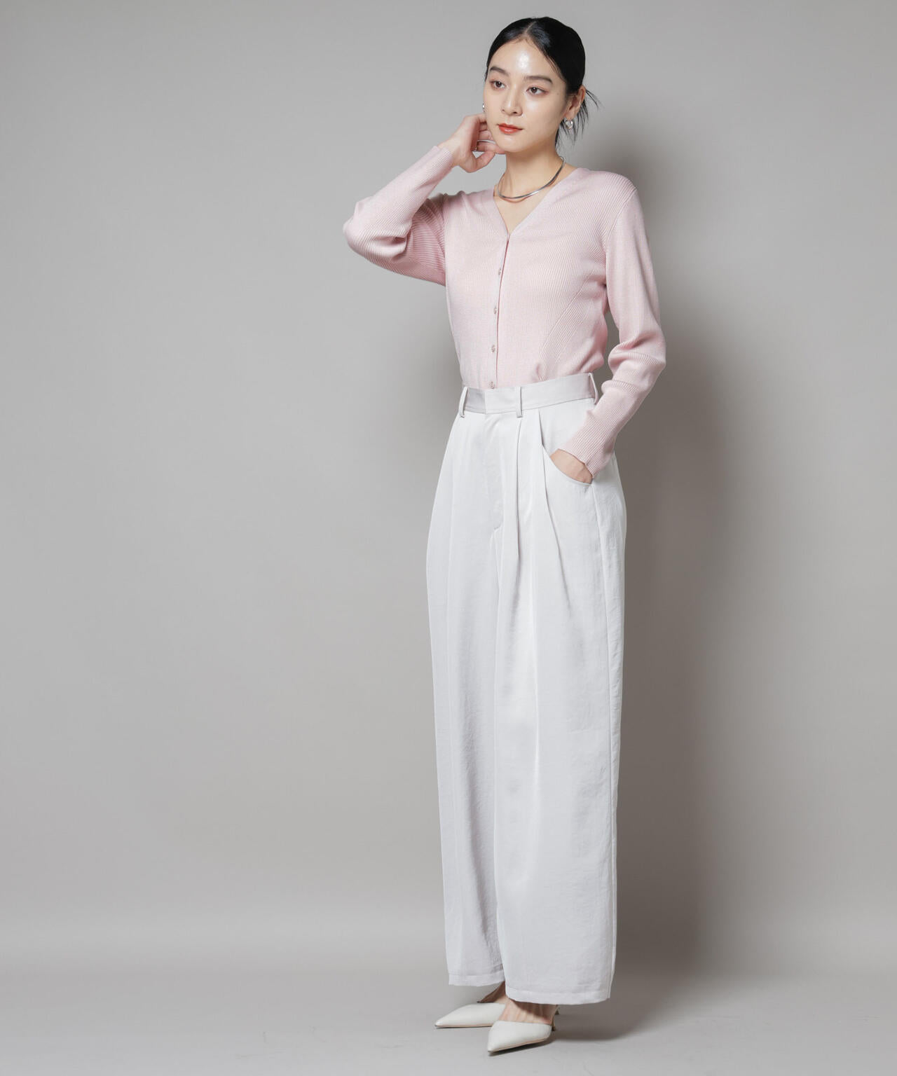 CICA&UVカット加工Vネックリブカーディガン