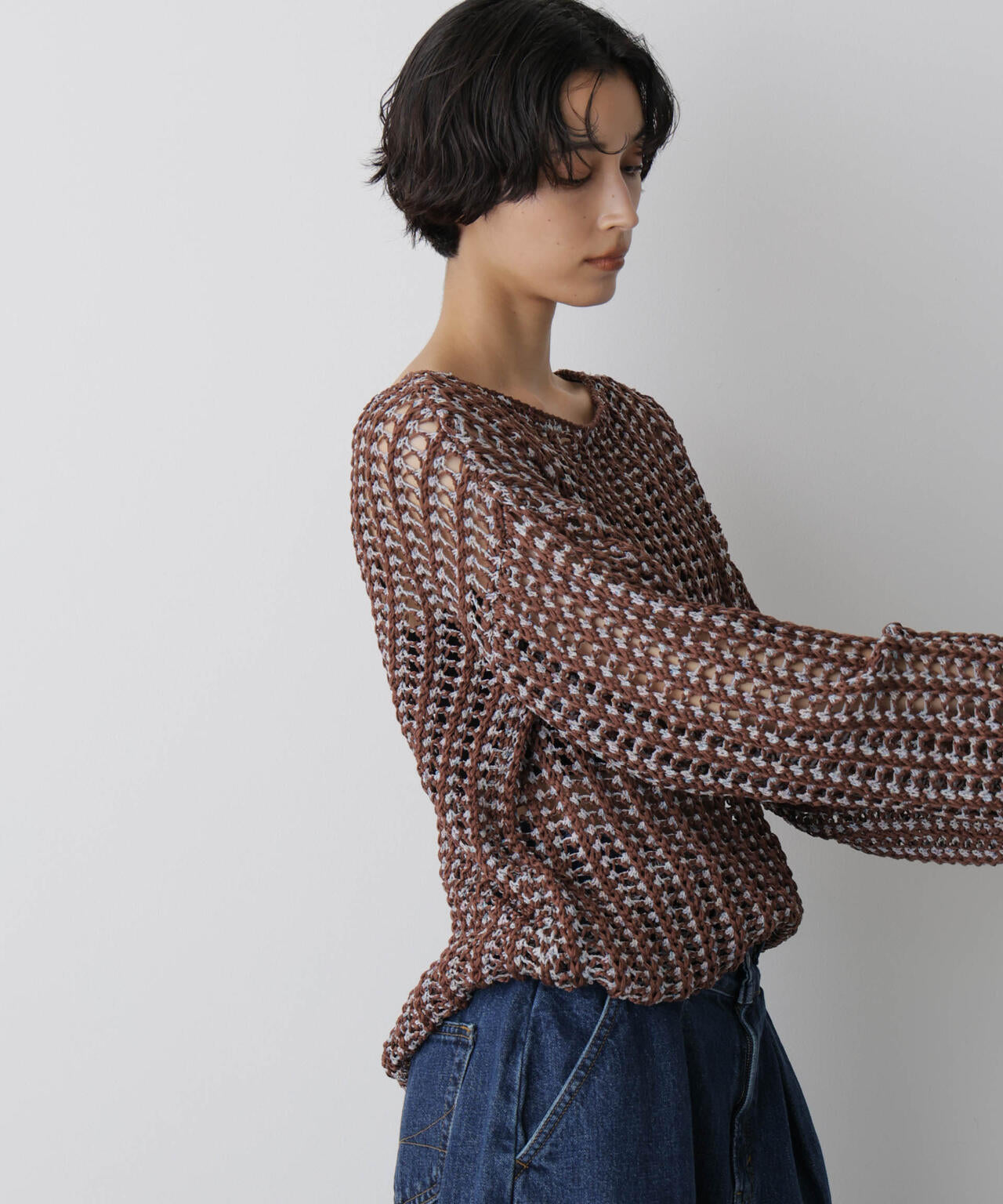 「STEVELOUR」シャイニーレースニットトップス