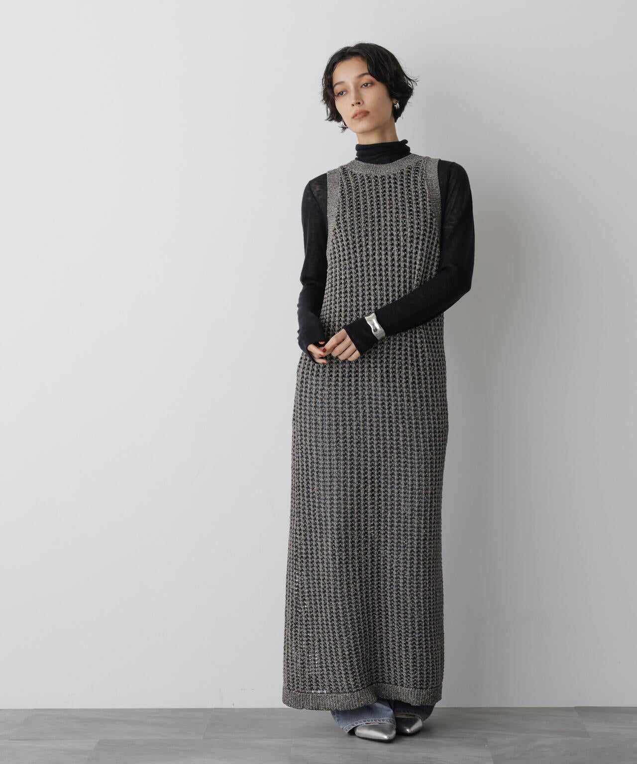 「STEVELOUR」シャイニーレースニットワンピース