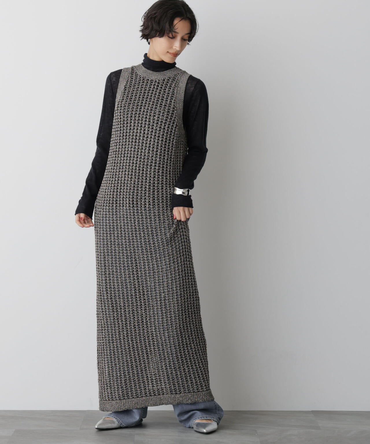 「STEVELOUR」シャイニーレースニットワンピース