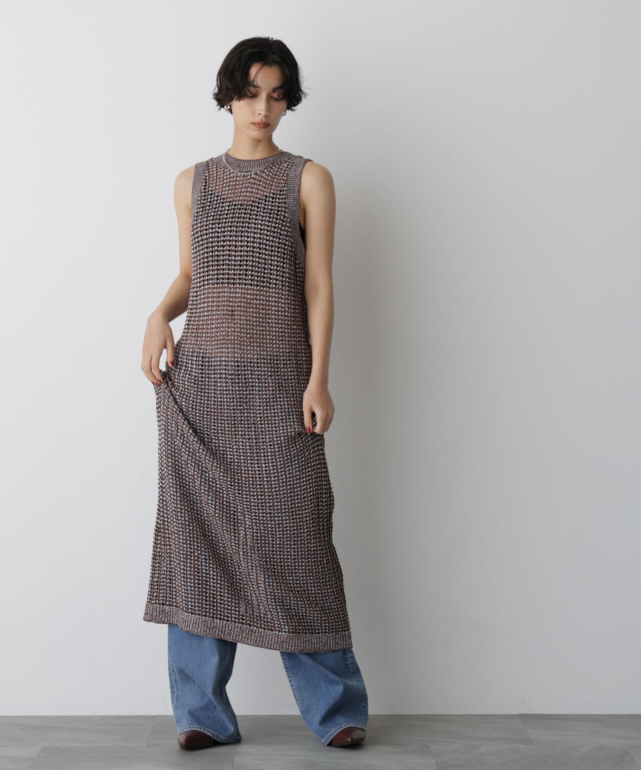 「STEVELOUR」シャイニーレースニットワンピース