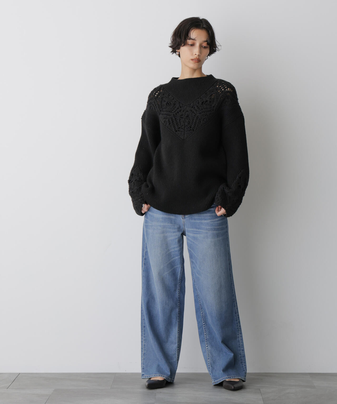 「STEVELOUR」レースモチーフフレア袖ニット