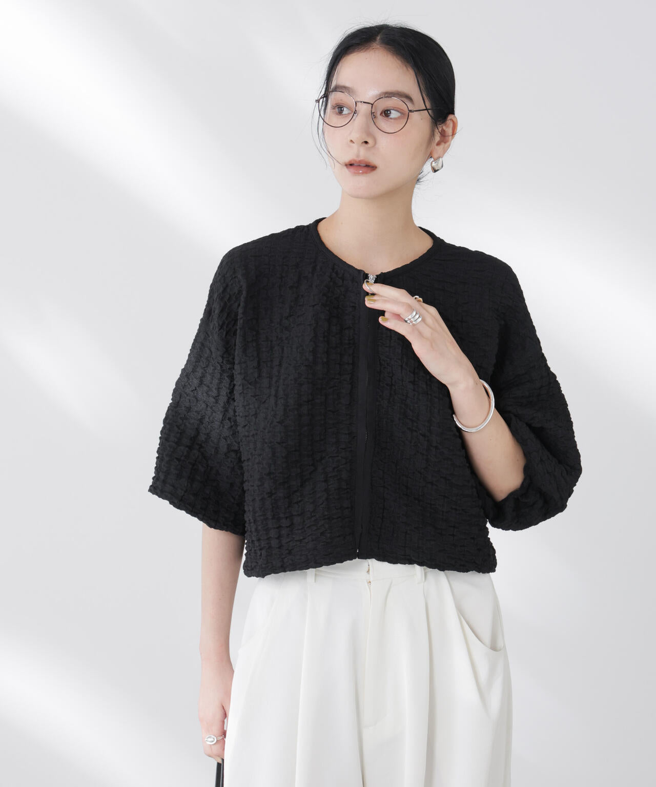 フクレシャーリングzipカーディガン