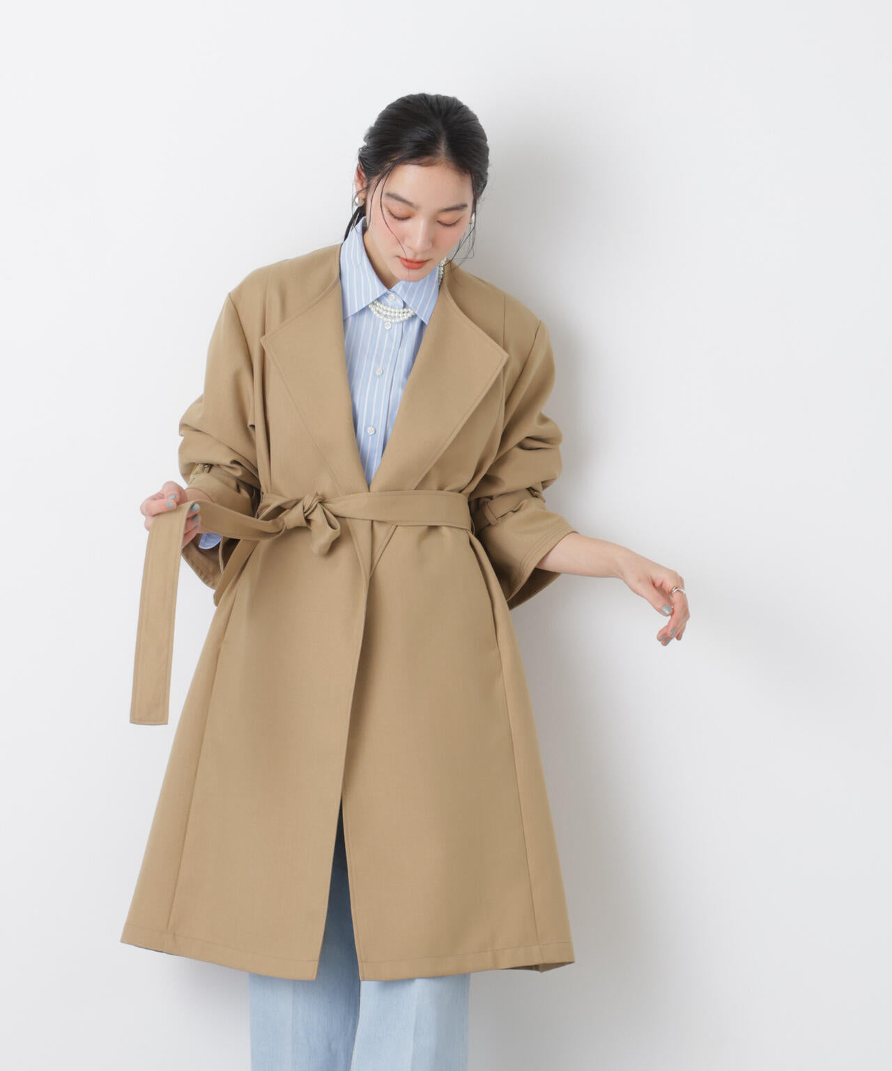 シャンブレーツイルラップコート