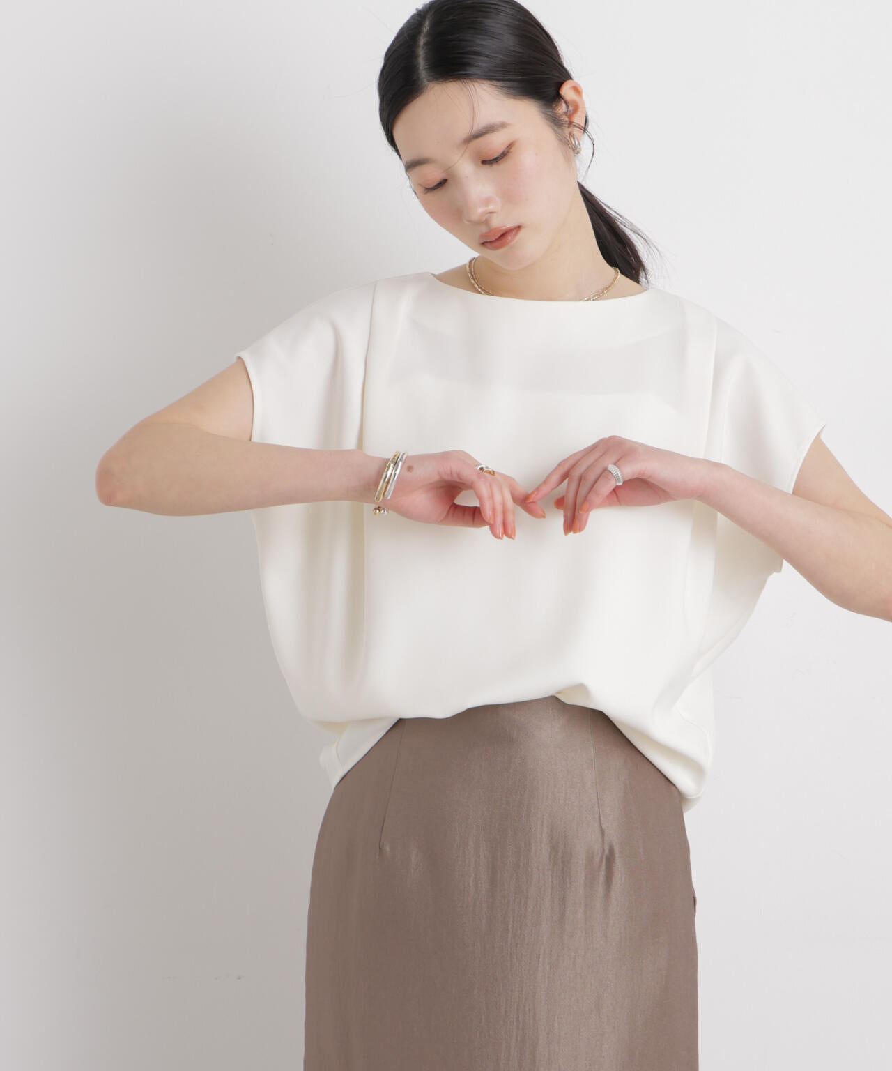 DressT/ボートネックタックコクーンブラウス
