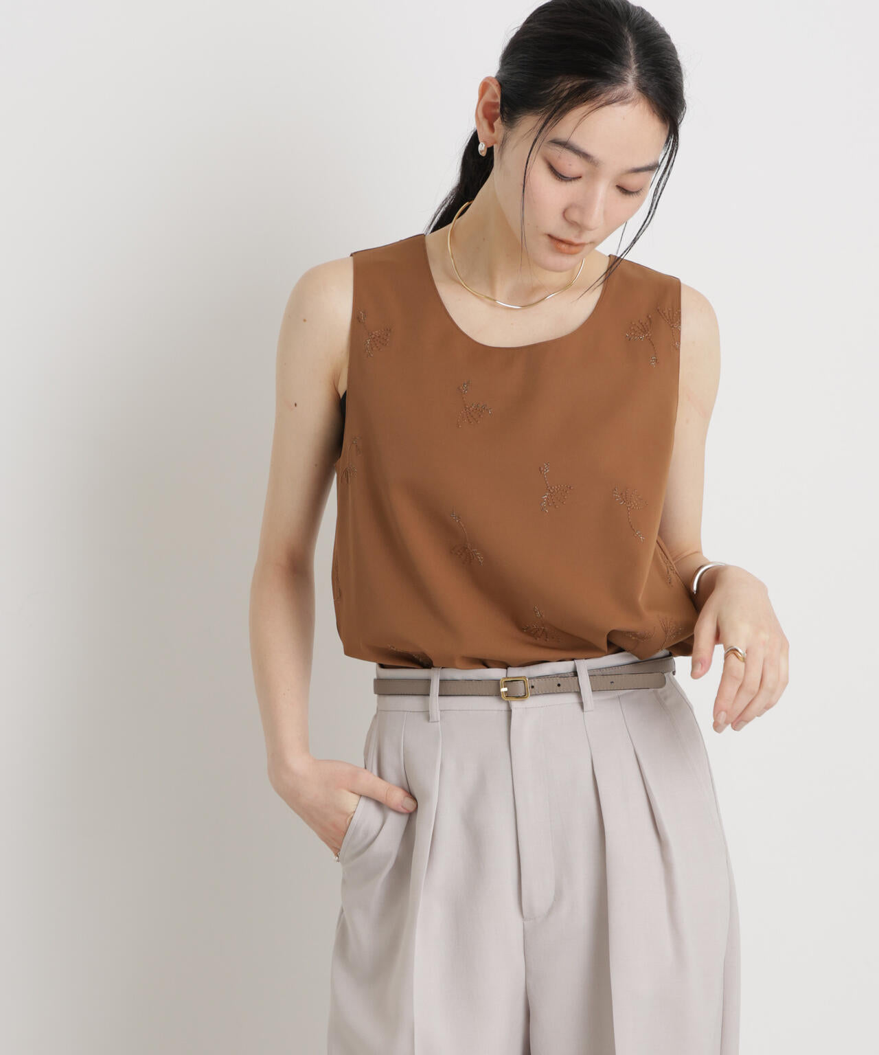 刺繍ツイルタンクブラウス(セットアップ可)