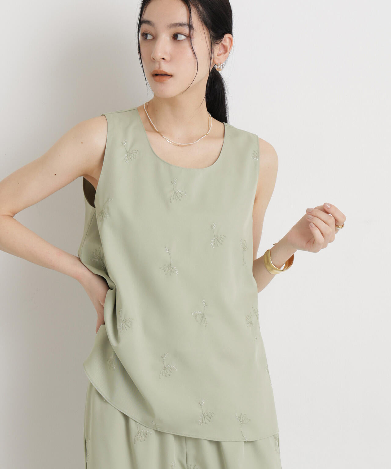 刺繍ツイルタンクブラウス(セットアップ可)
