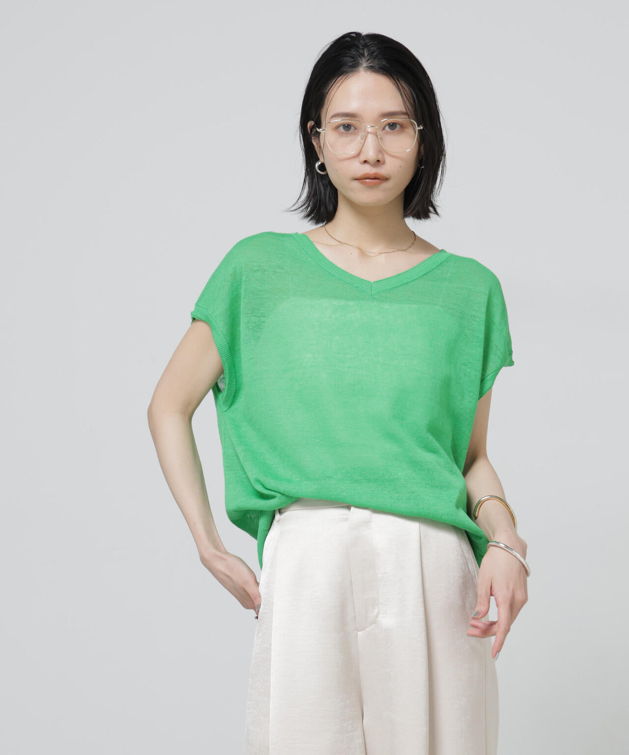 European Flax 2wayフレンチスリーブニット