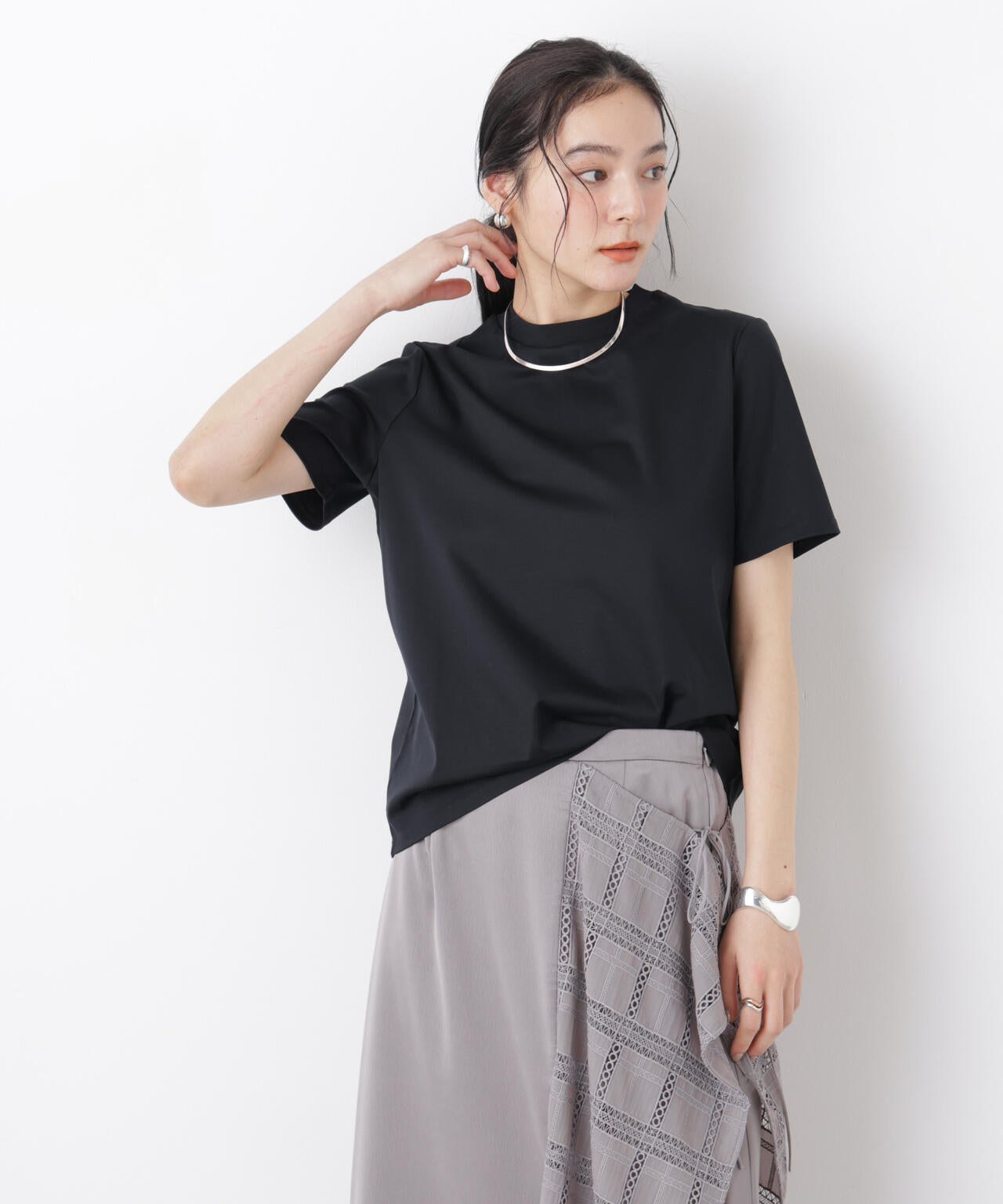 DressT/シルケットスムースモックネックTシャツ