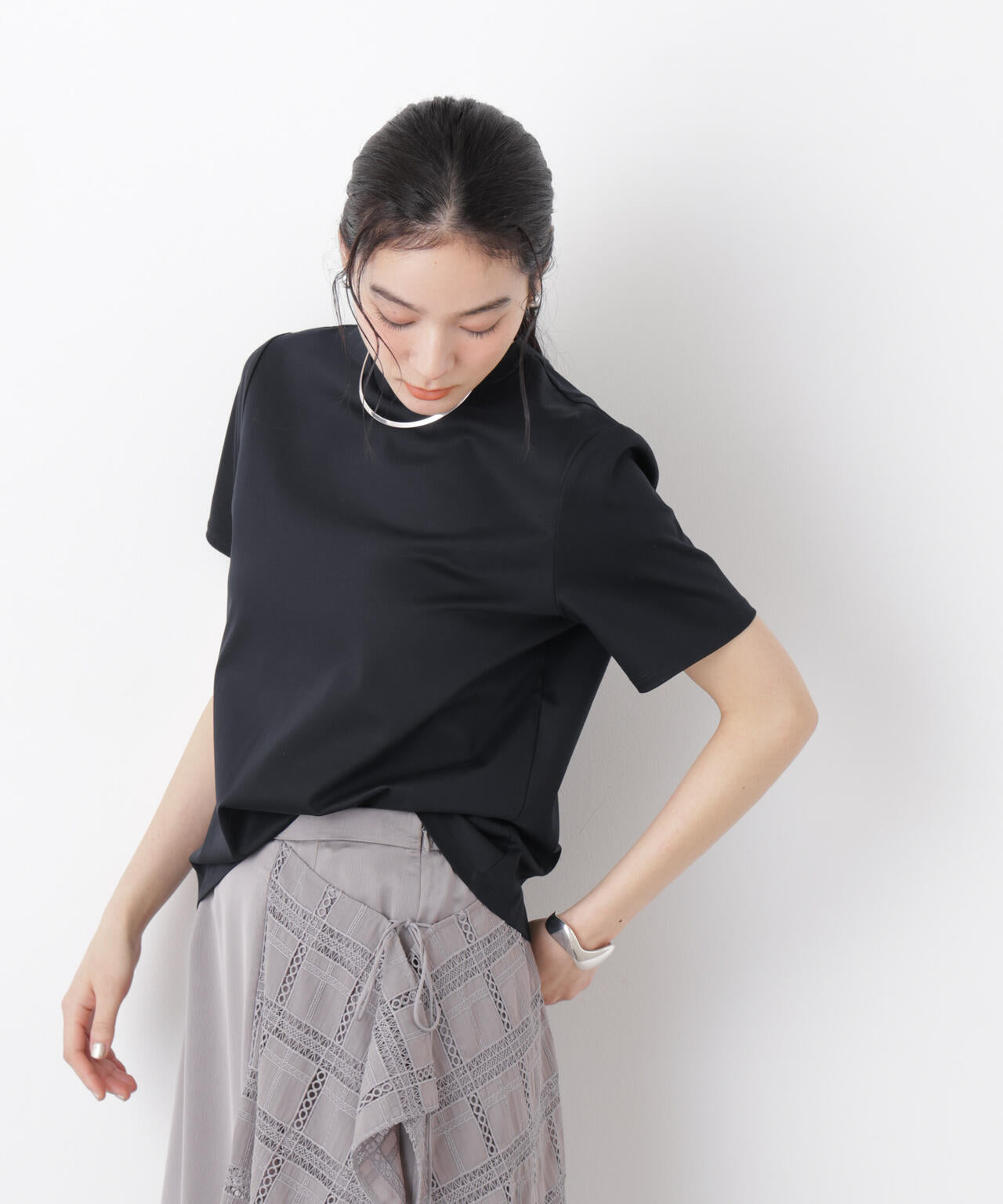 DressT/シルケットスムースモックネックTシャツ