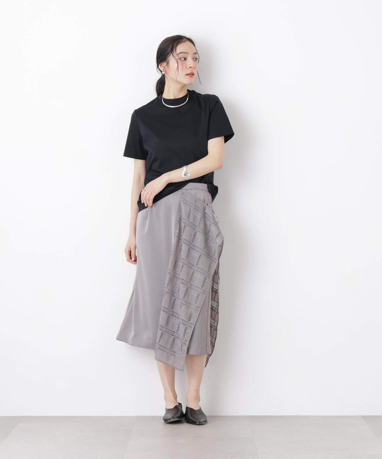 DressT/シルケットスムースモックネックTシャツ