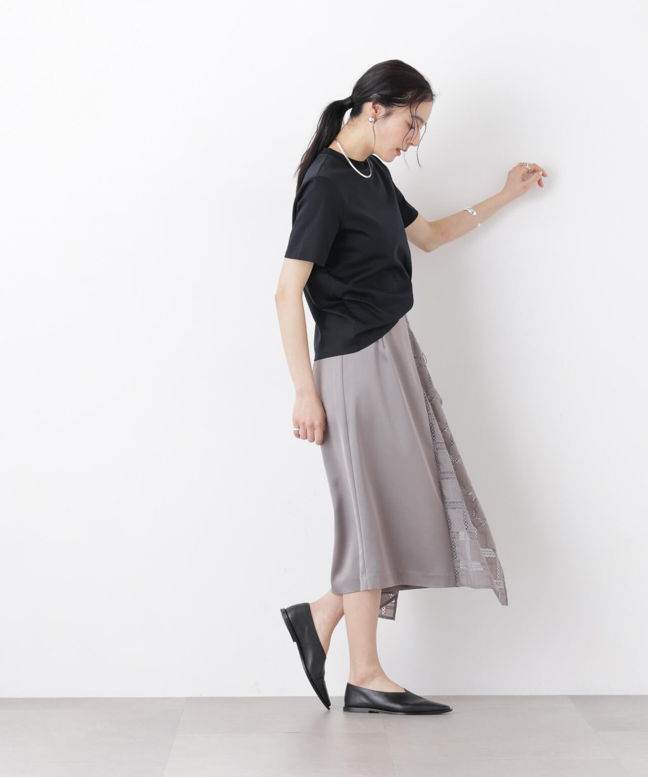 DressT/シルケットスムースモックネックTシャツ
