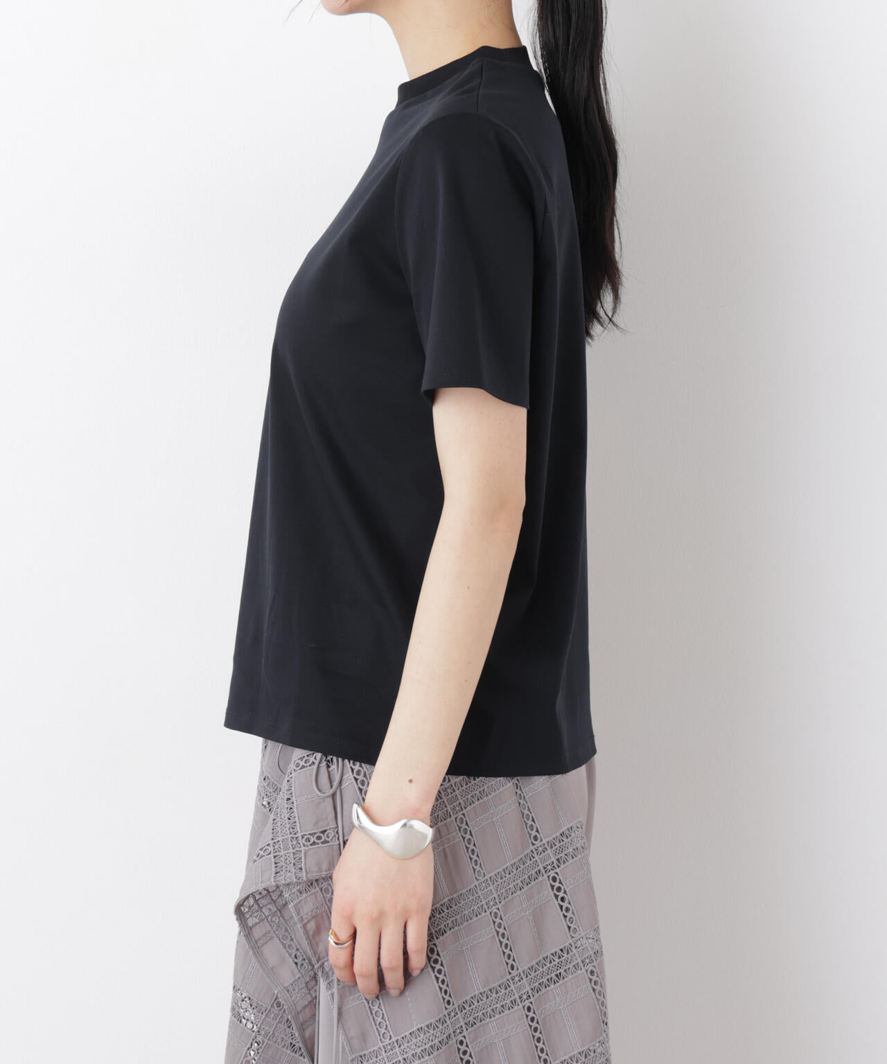 DressT/シルケットスムースモックネックTシャツ