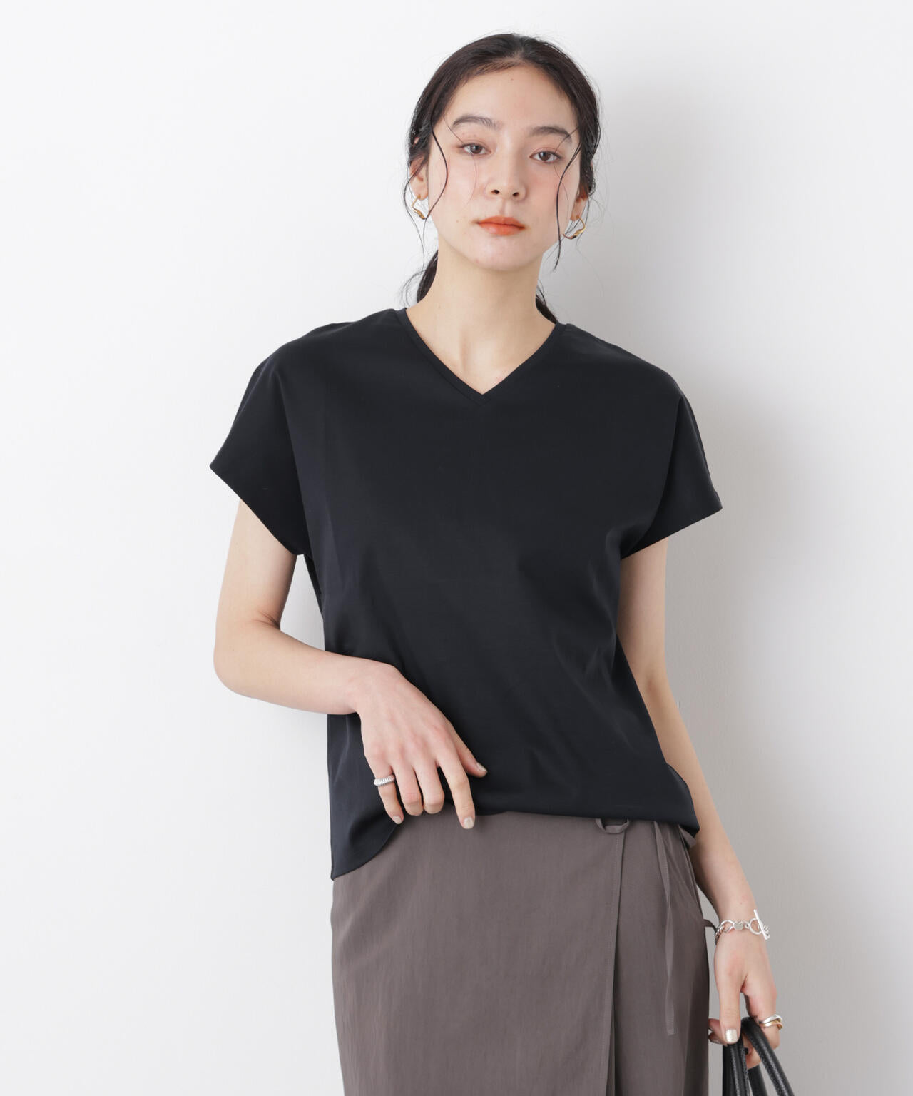 DressT/シルケットスムースVネックソフトドルマンTシャツ