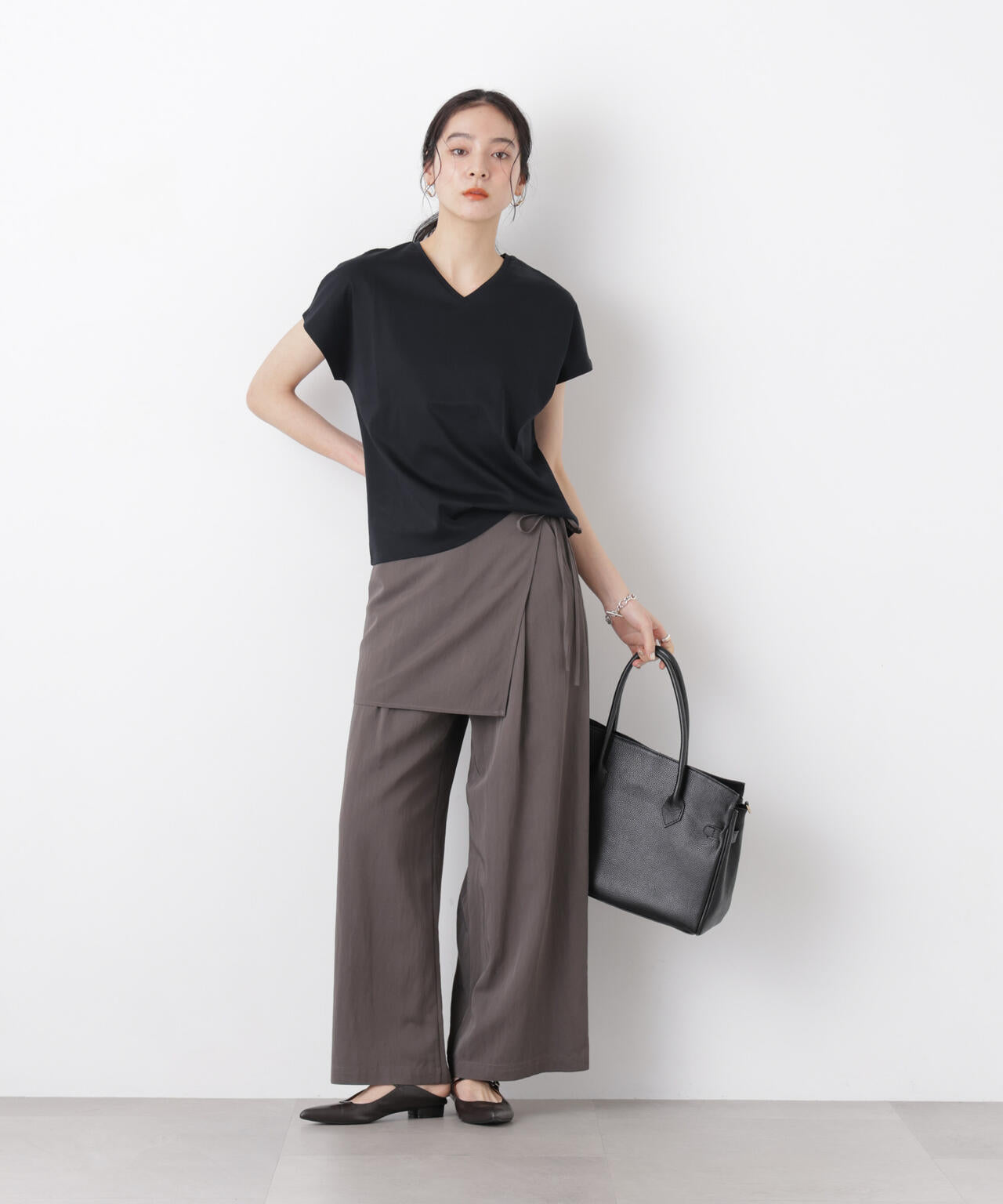 DressT/シルケットスムースVネックソフトドルマンTシャツ