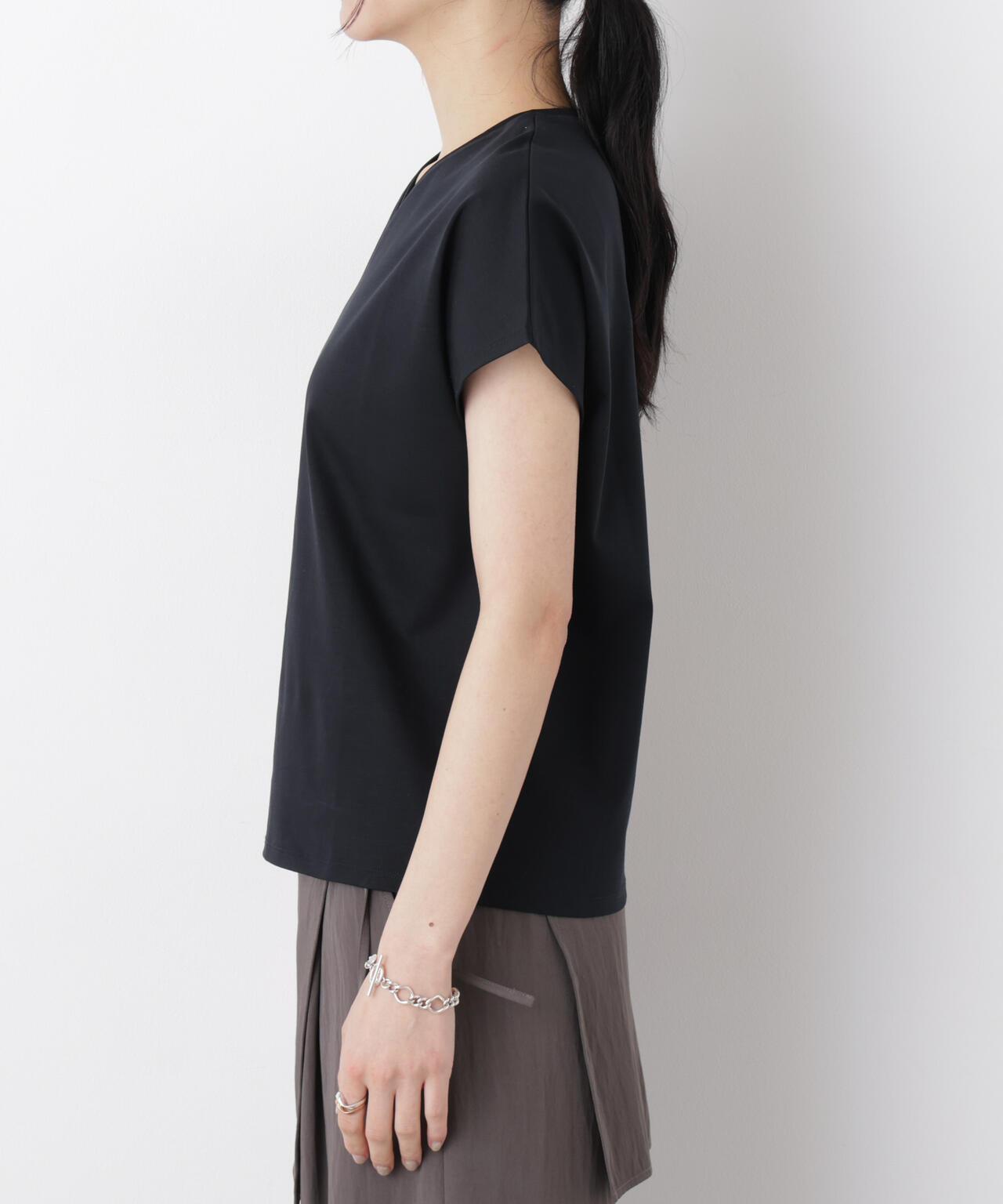 DressT/シルケットスムースVネックソフトドルマンTシャツ