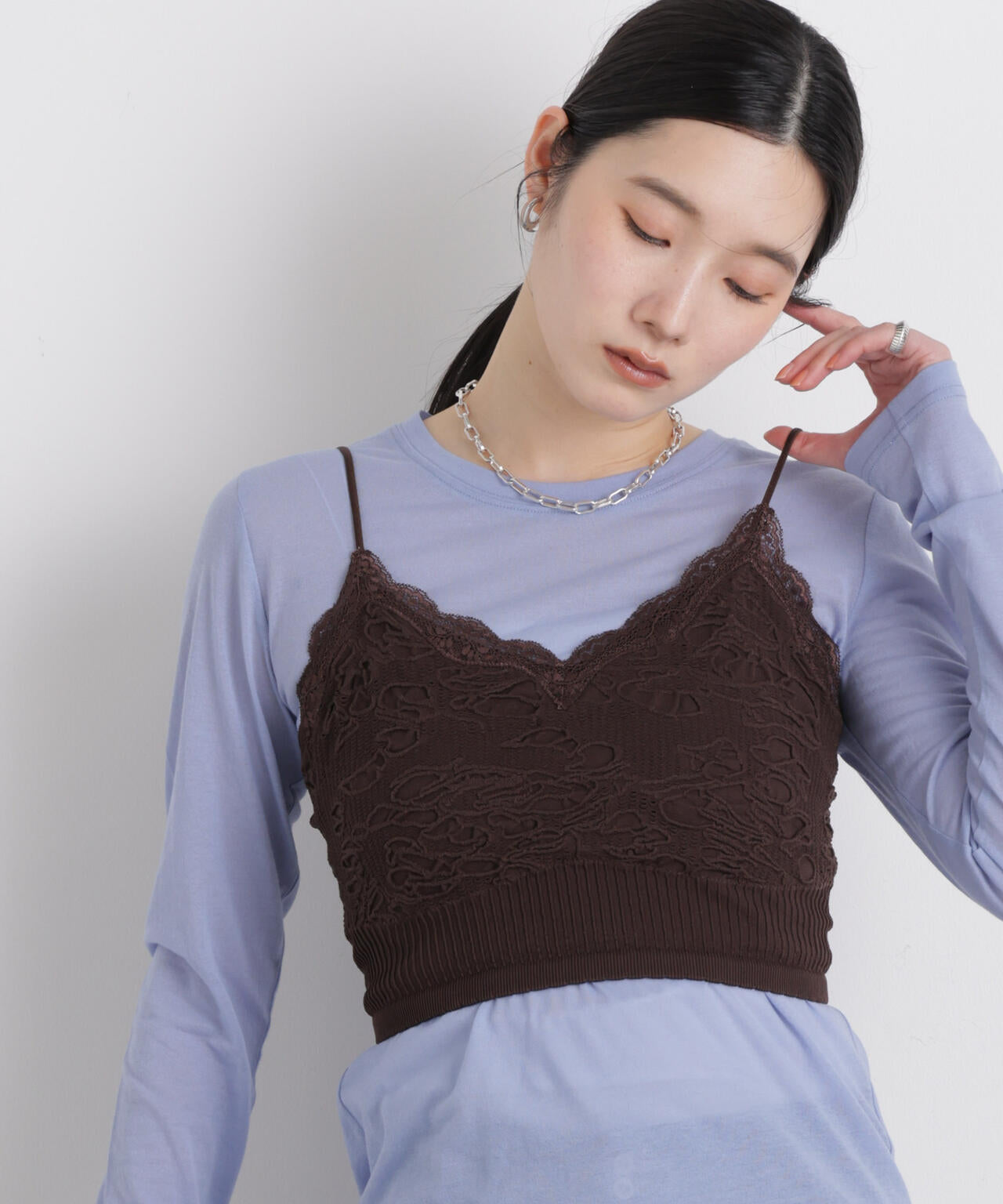 レースジャガードカップ取り外しクロップドキャミソール