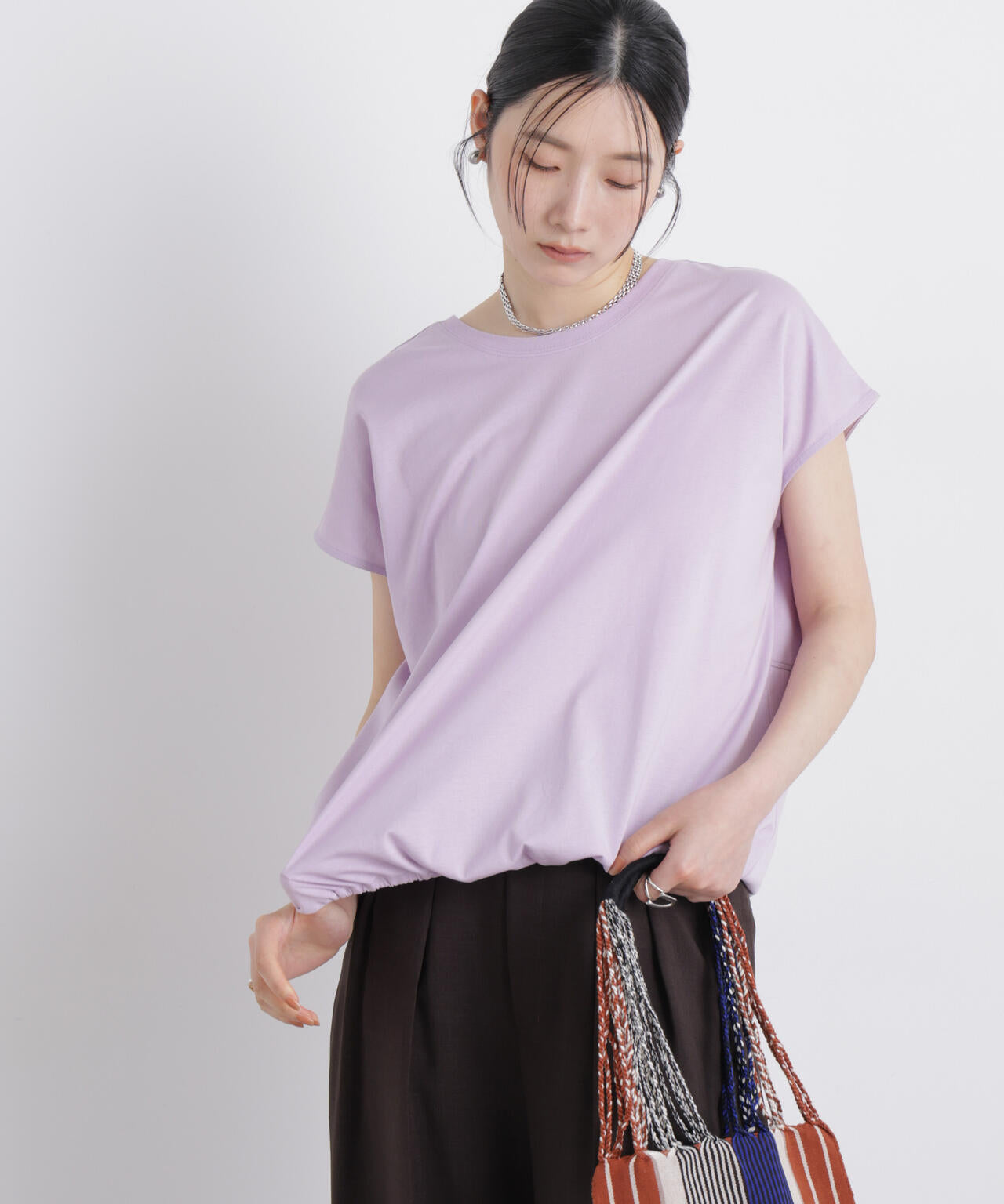 NANOFINE ドロストヘムカットトップス