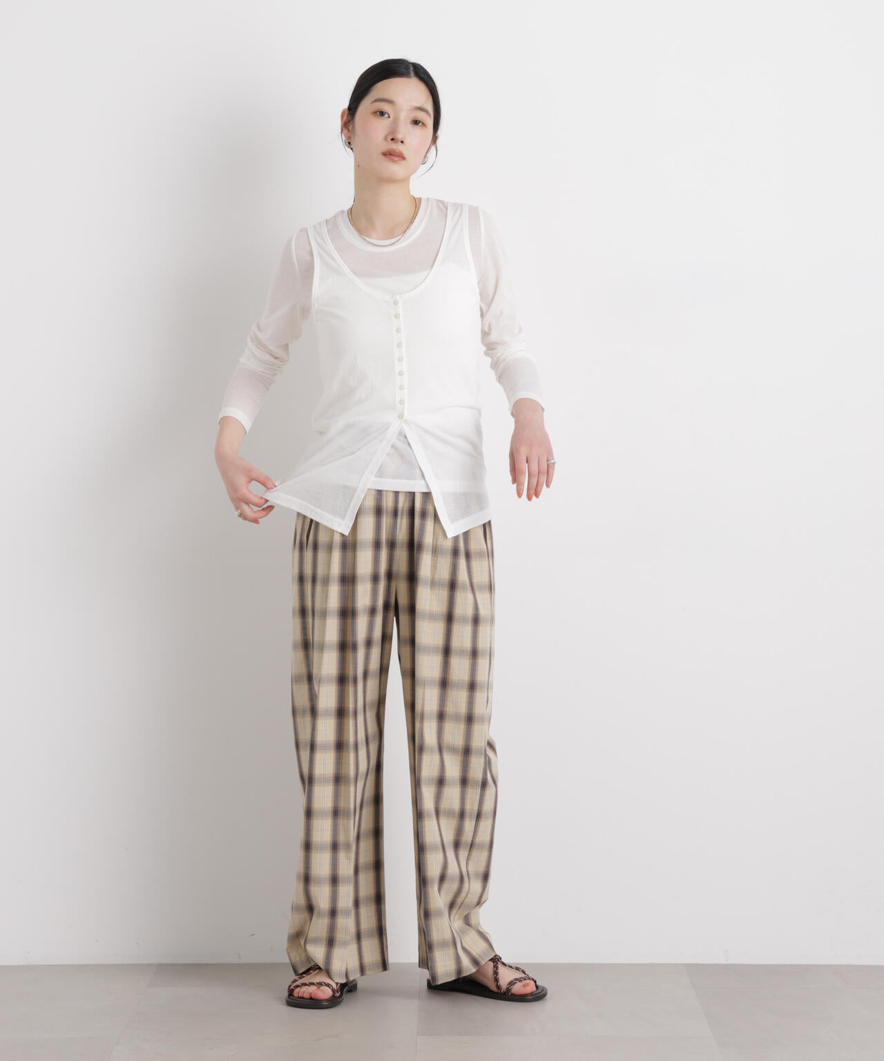 チェックイージーワイドパンツ