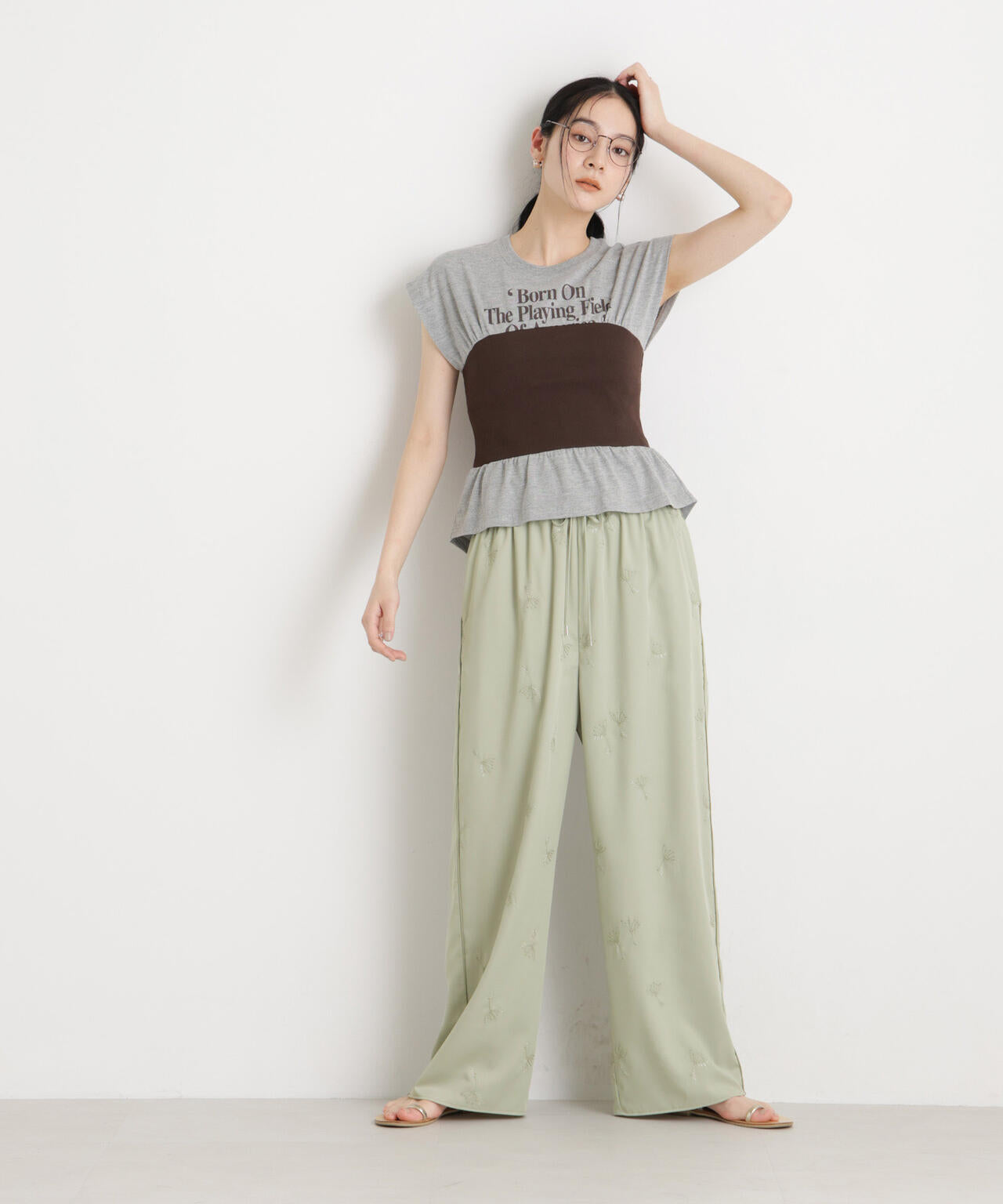 刺繍ツイルイージーワイドパンツ(セットアップ可)