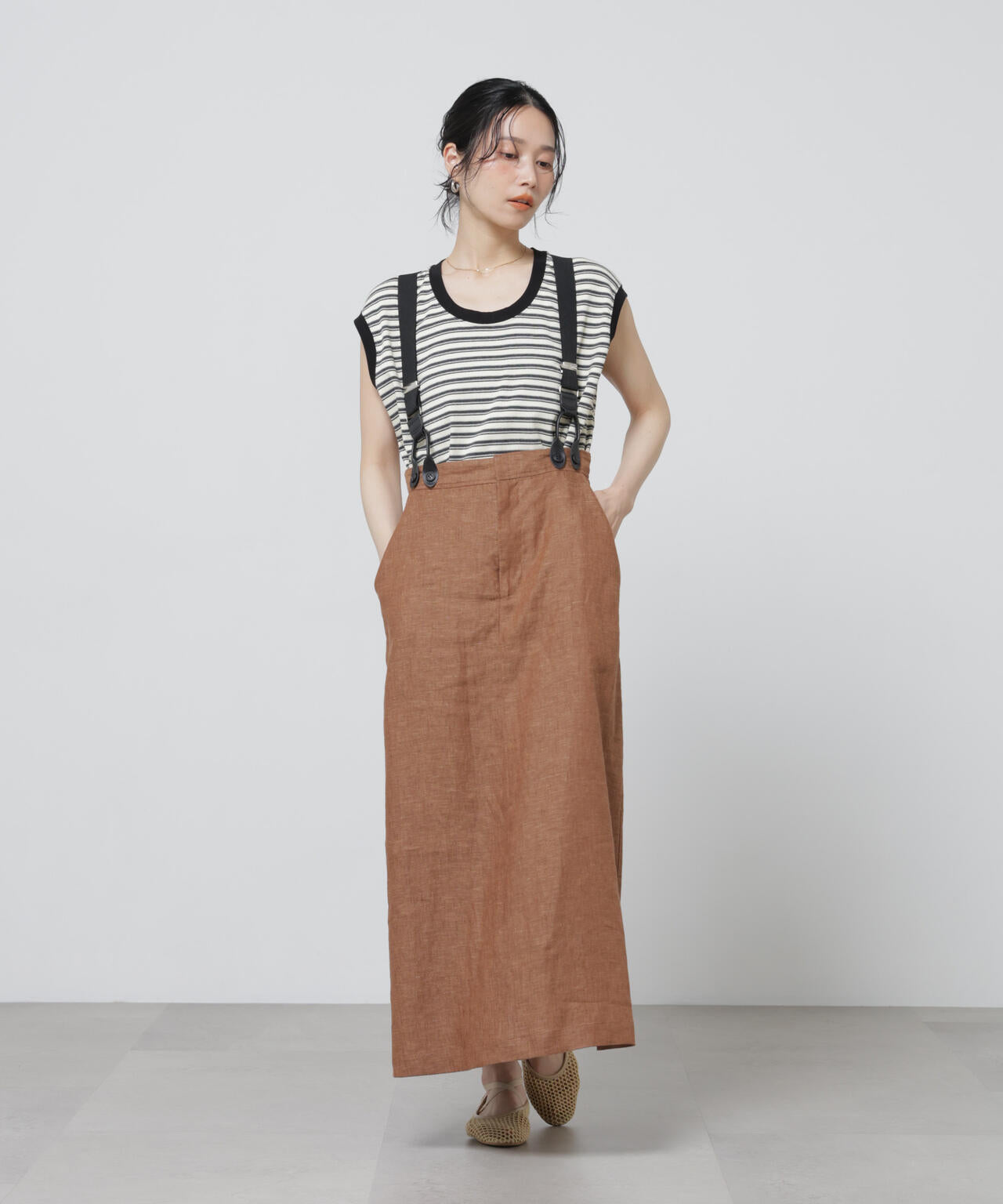 European Flax サスペンダー付きスカート(セットアップ可)