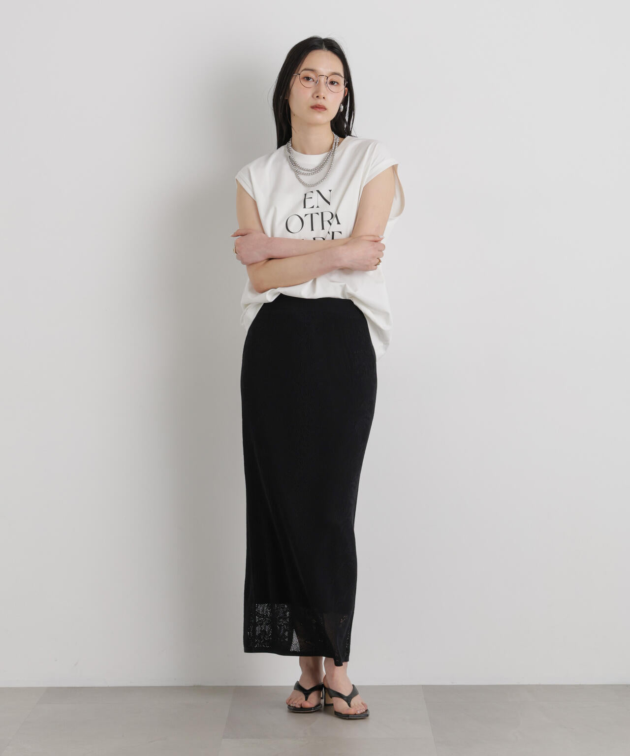 メッシュレースニットスカート