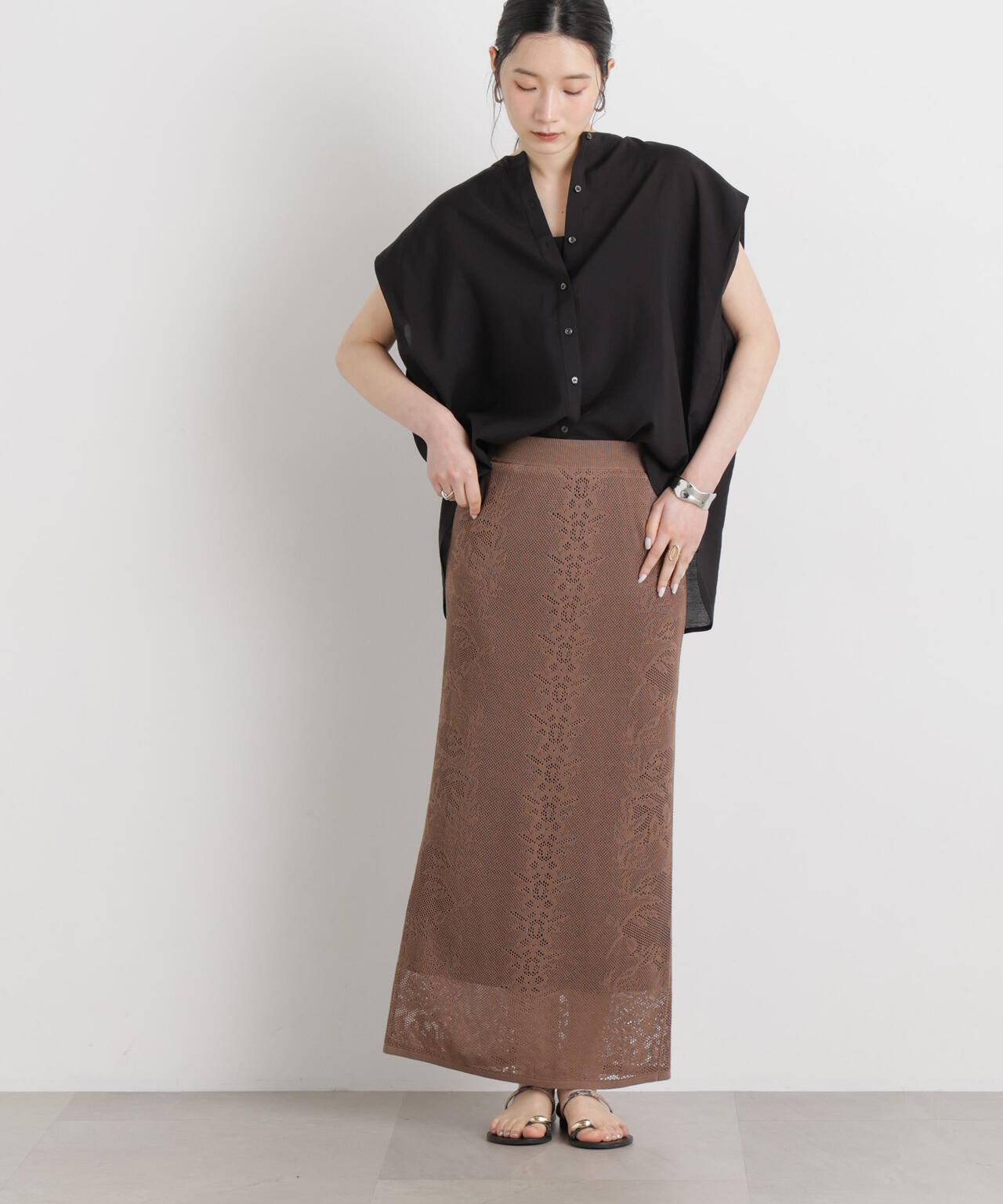 メッシュレースニットスカート
