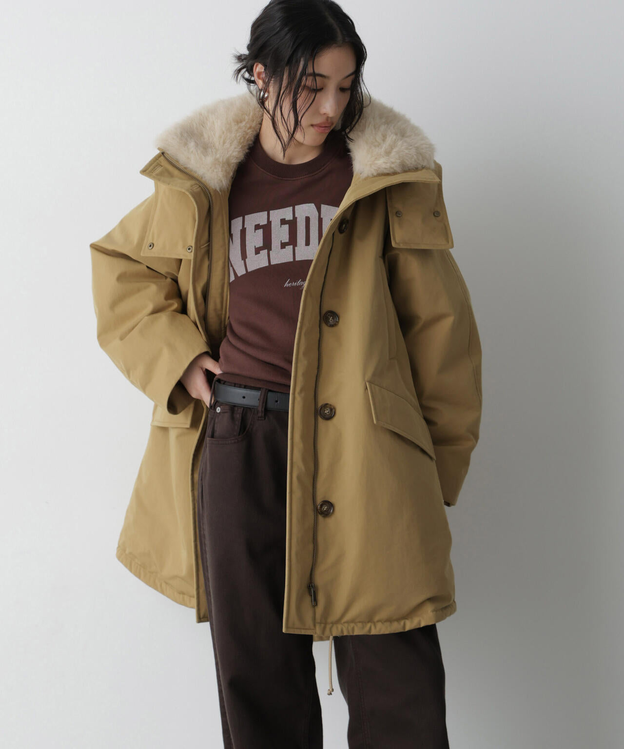 「STEVELOUR」「西川ダウン(R)」ファー付きコート