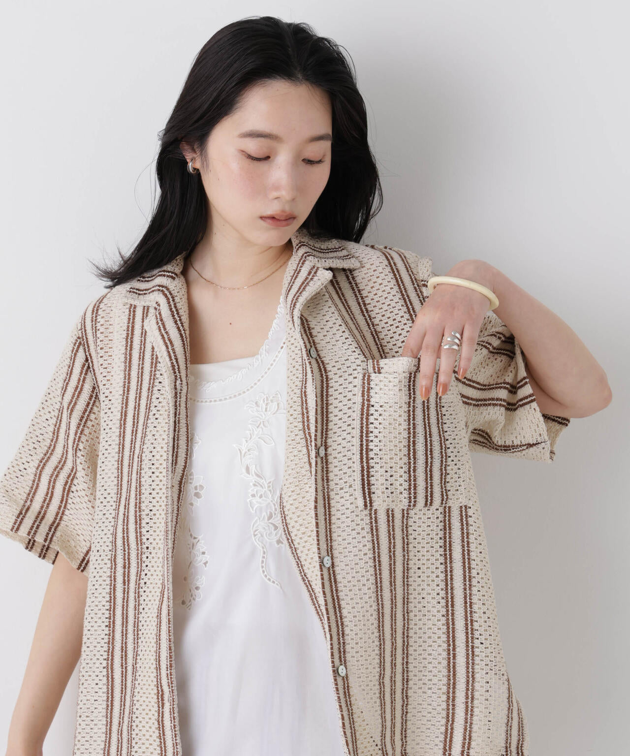 made in india ジャカードストライプシャツ(セットアップ可)