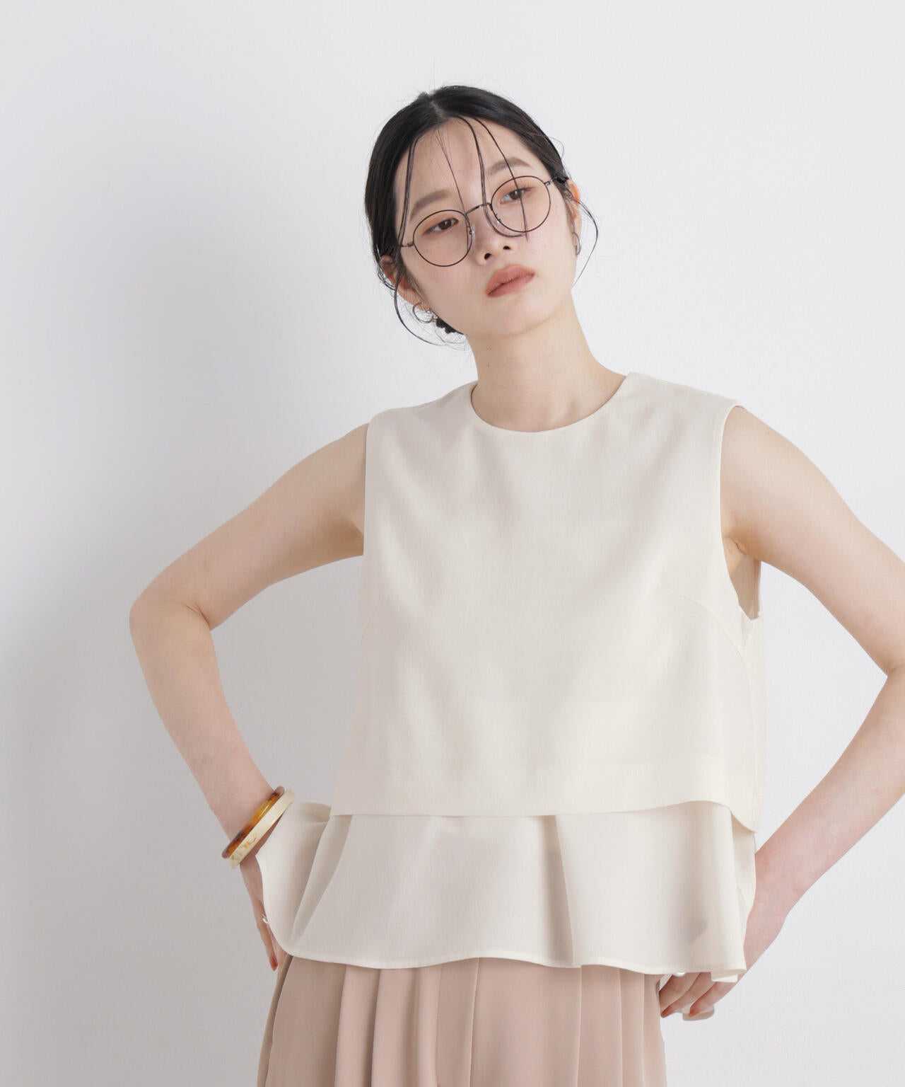 メランジドライ レイヤードノースリーブブラウス(セットアップ可)