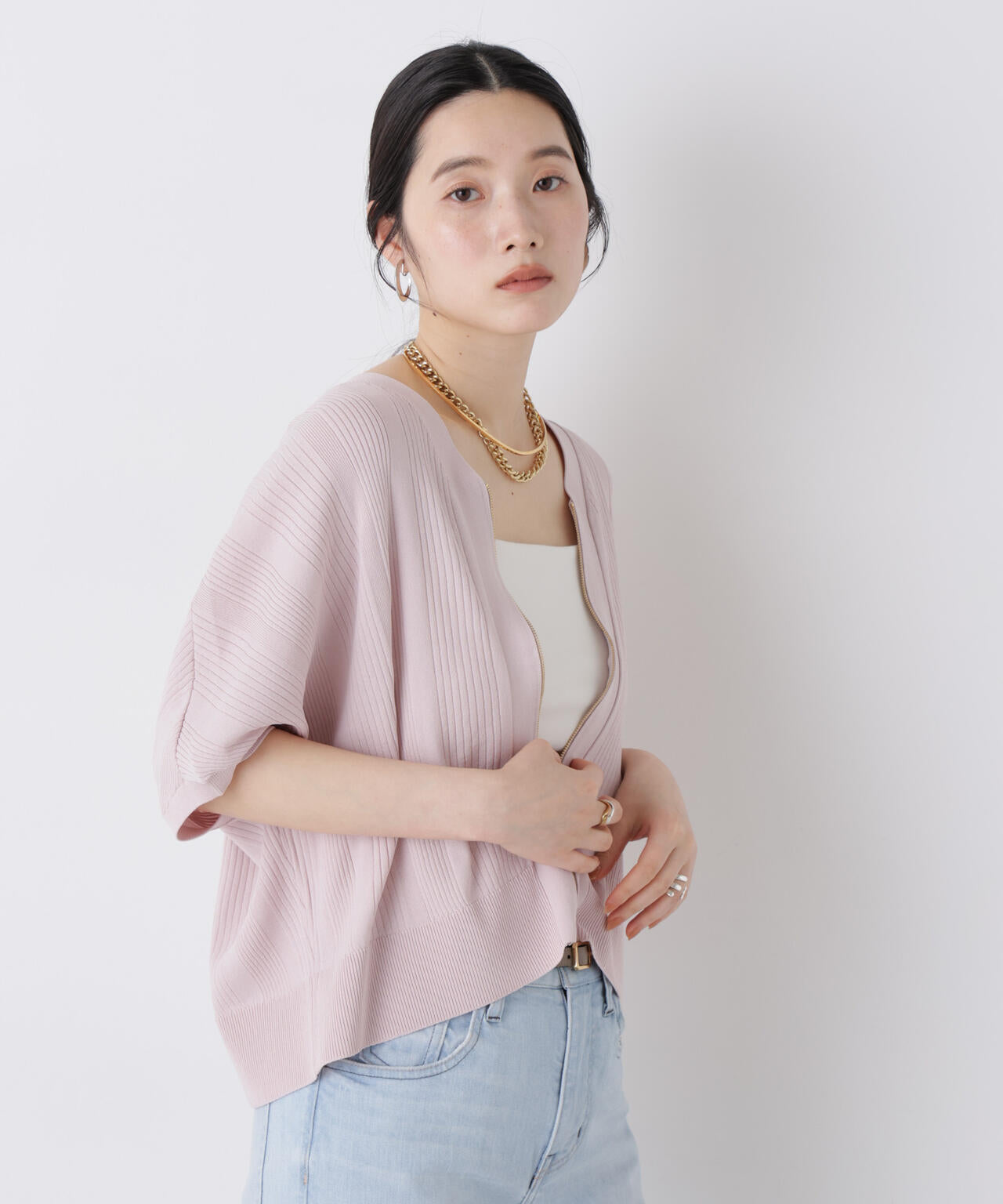 SUMMER VEIL KNIT ジップカーディガン