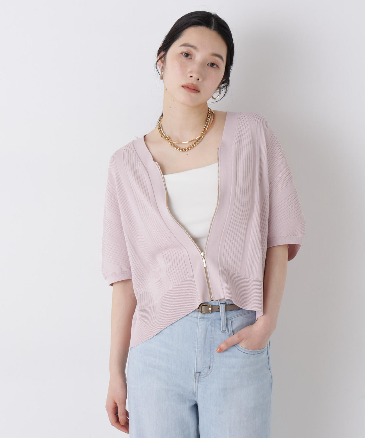 SUMMER VEIL KNIT ジップカーディガン