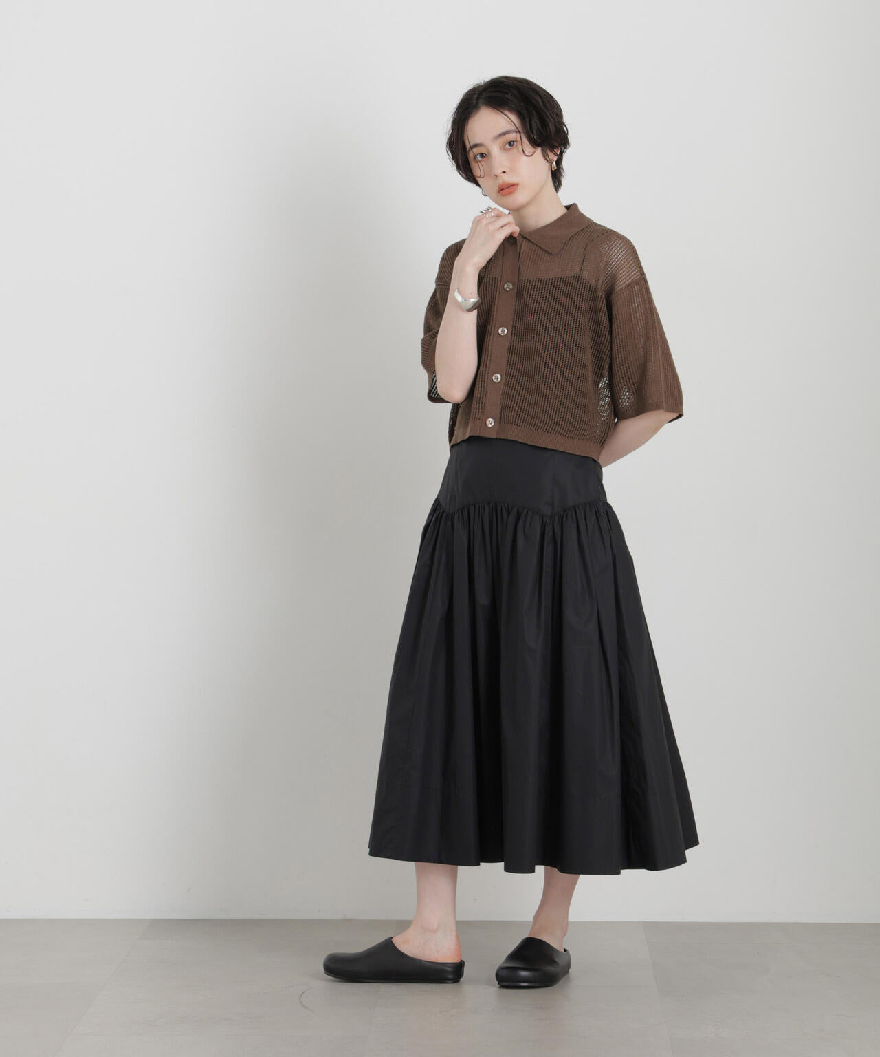 メッシュニットポロカーディガン