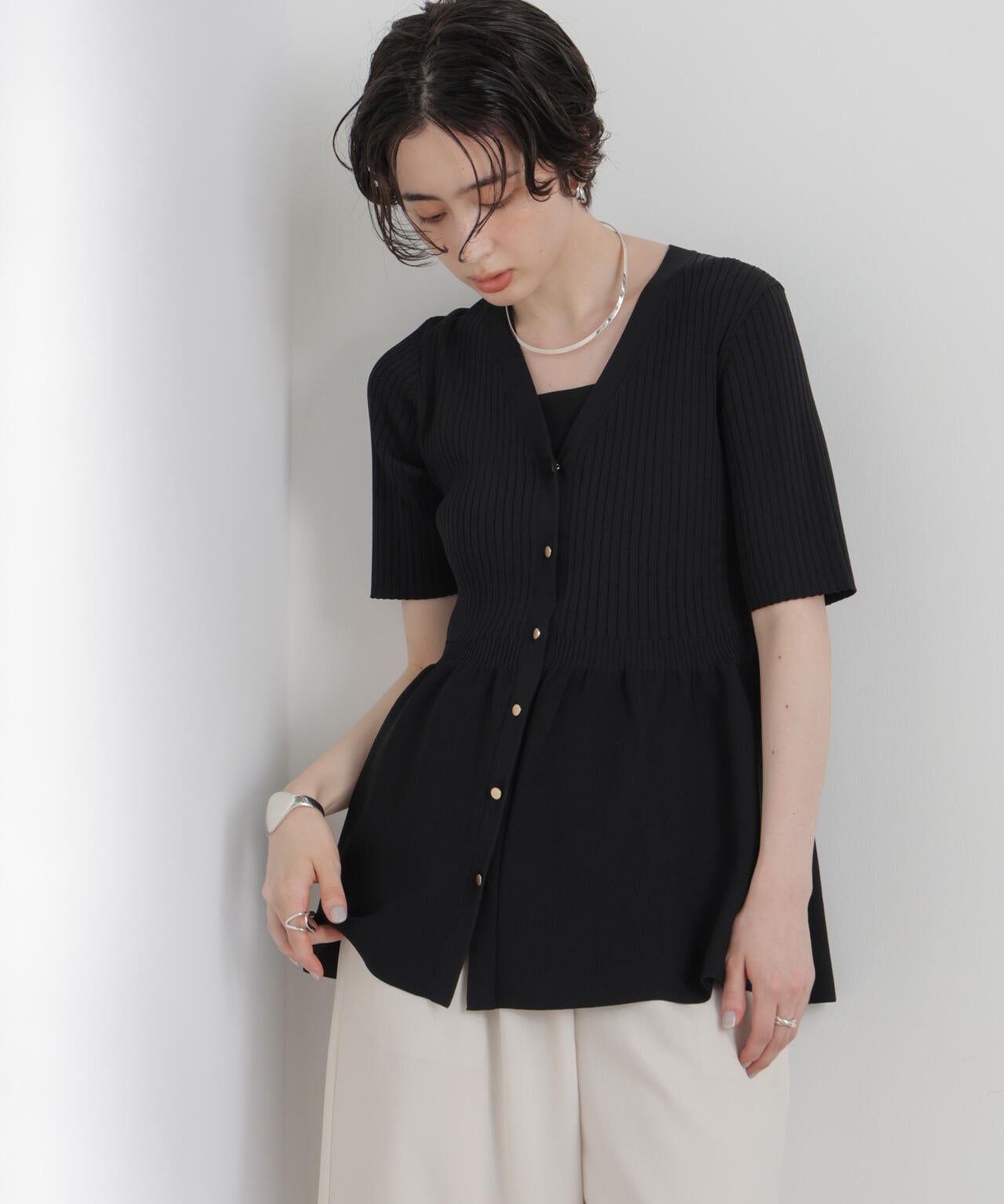 SUMMER VEIL KNIT ペプラムニットカーディガン