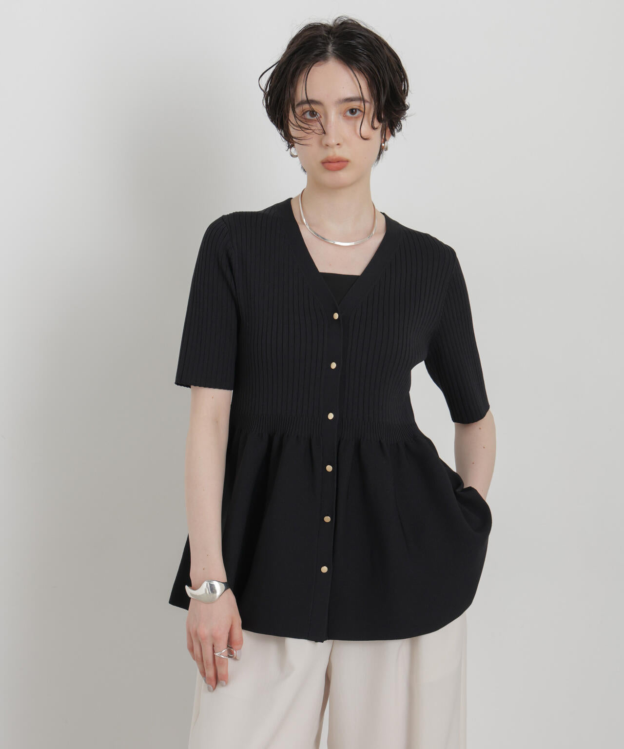SUMMER VEIL KNIT ペプラムニットカーディガン