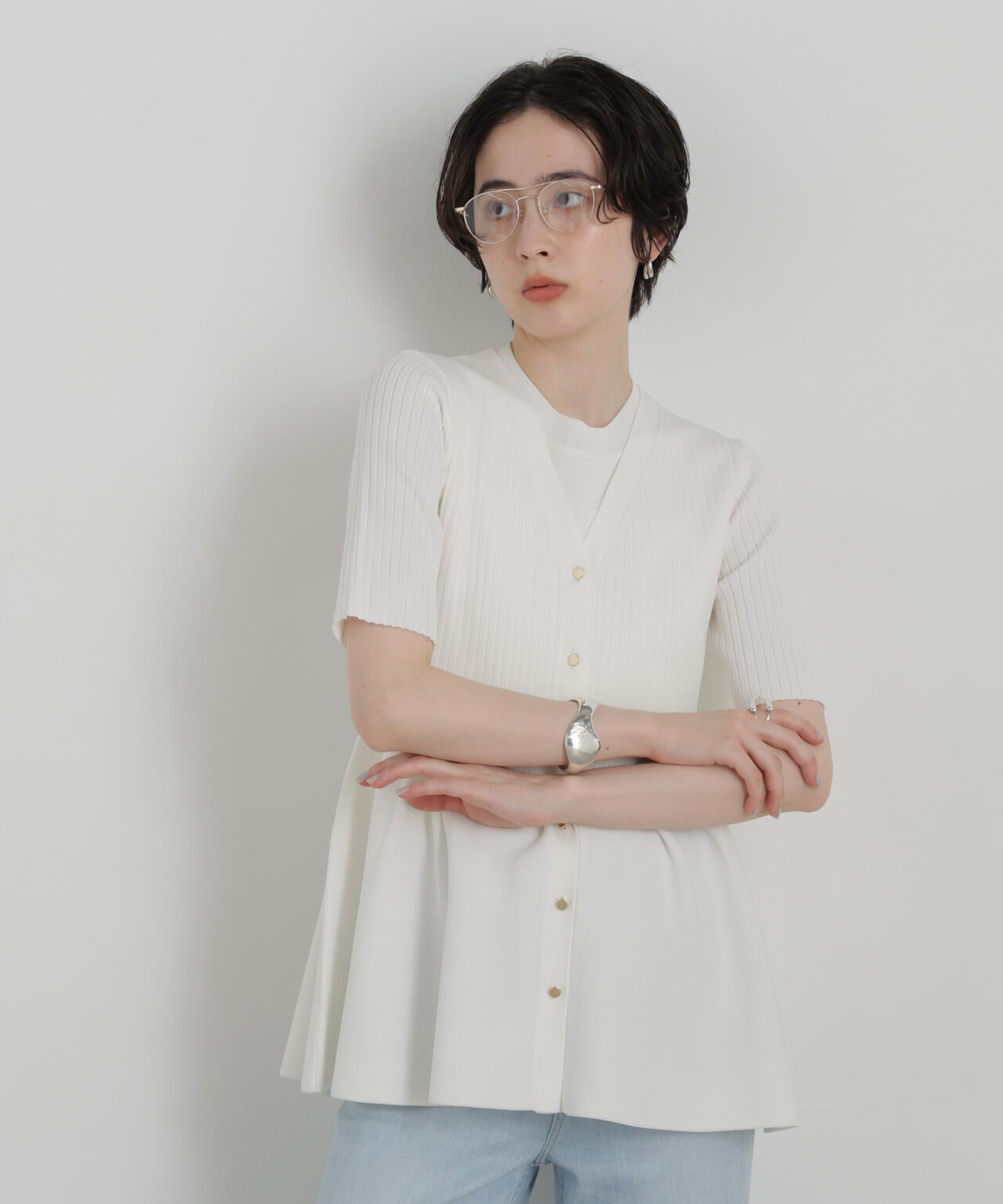 SUMMER VEIL KNIT ペプラムニットカーディガン