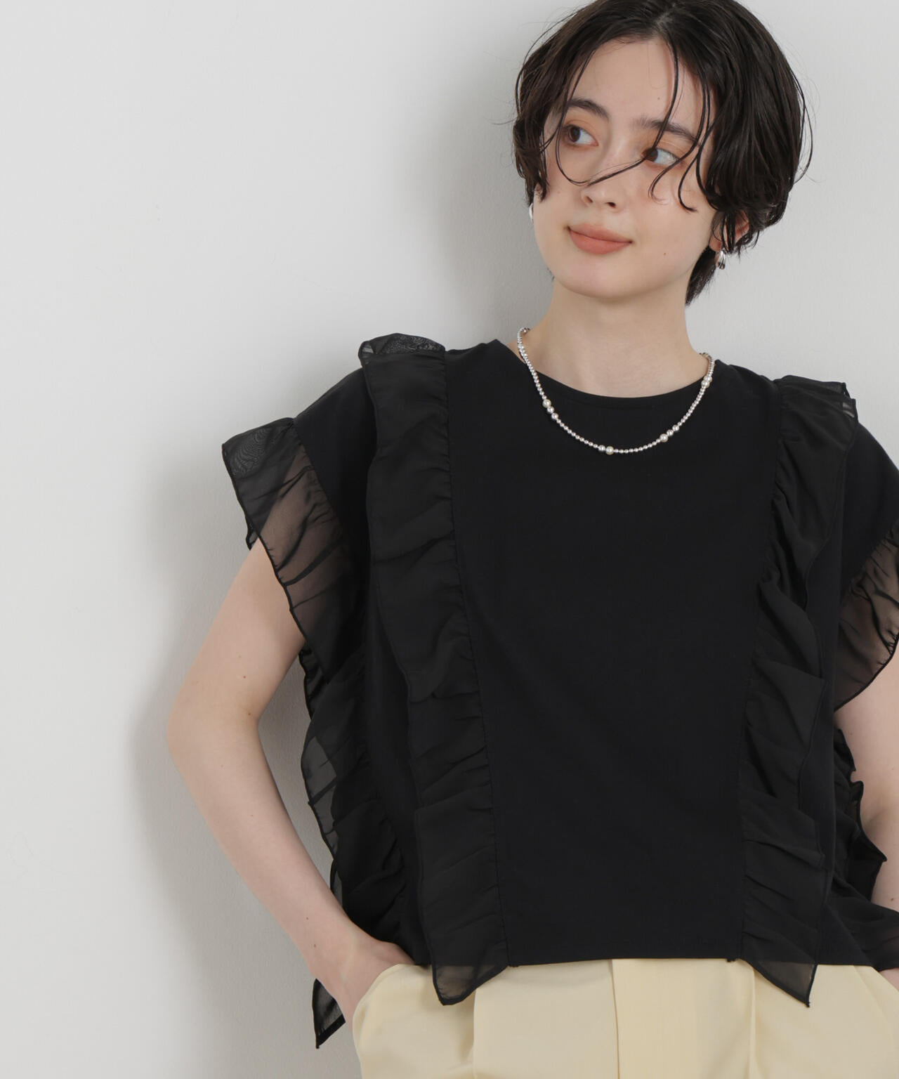 シフォンフリルカットソー