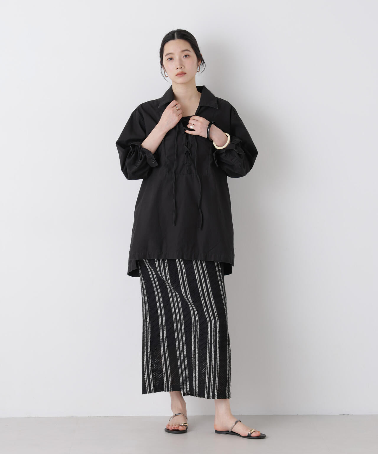 made in india ジャカードストライプIラインスカート(セットアップ可)