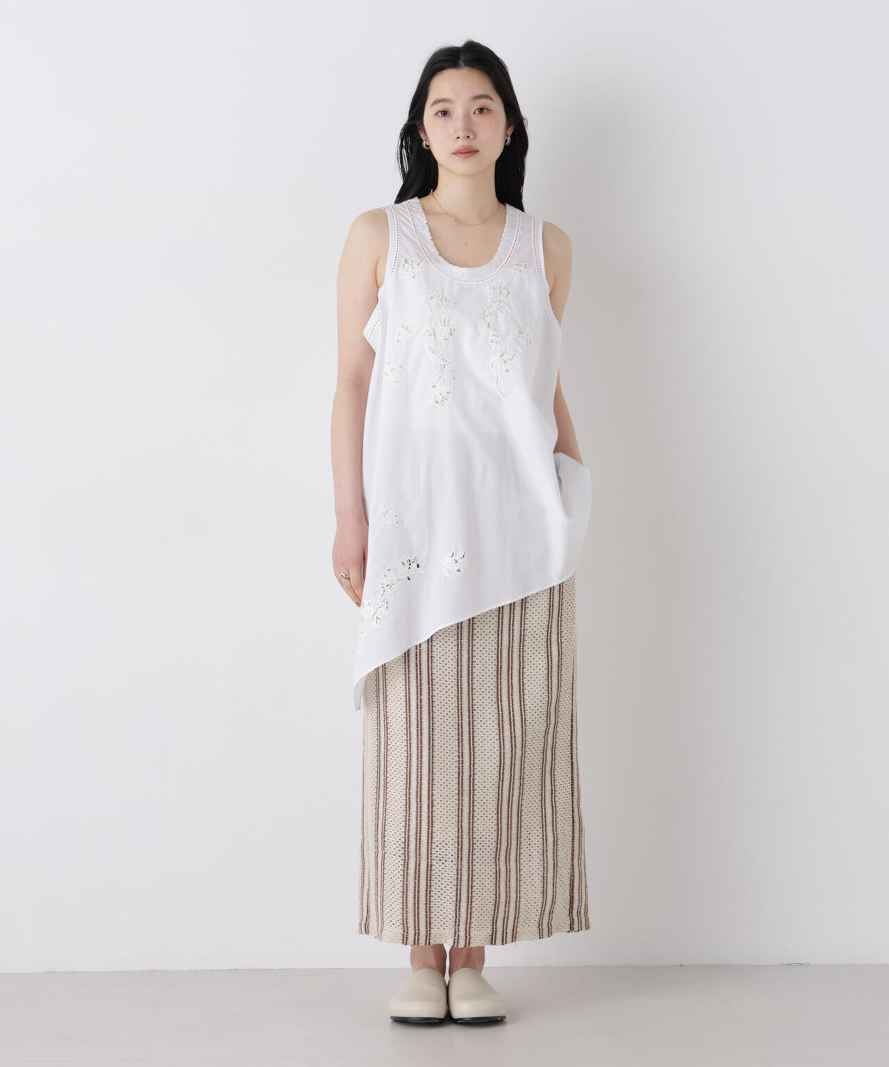 made in india ジャカードストライプIラインスカート(セットアップ可)