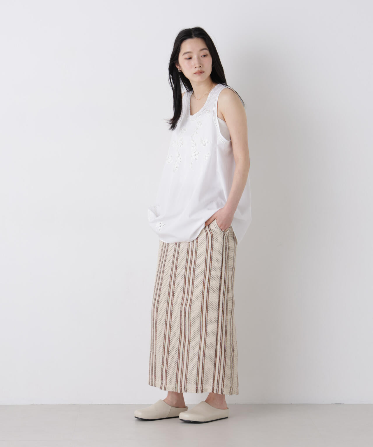 made in india ジャカードストライプIラインスカート(セットアップ可)