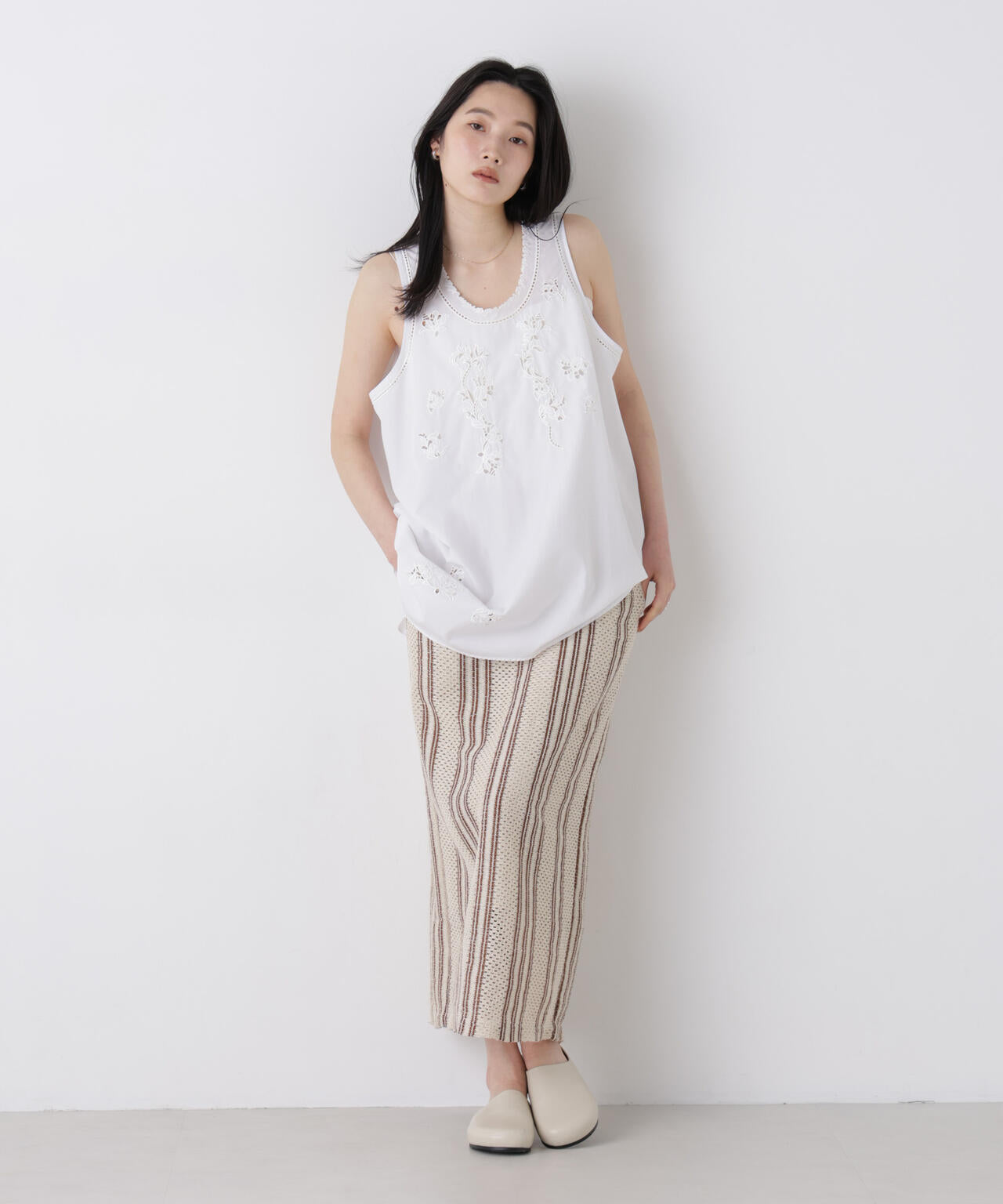 made in india ジャカードストライプIラインスカート(セットアップ可)