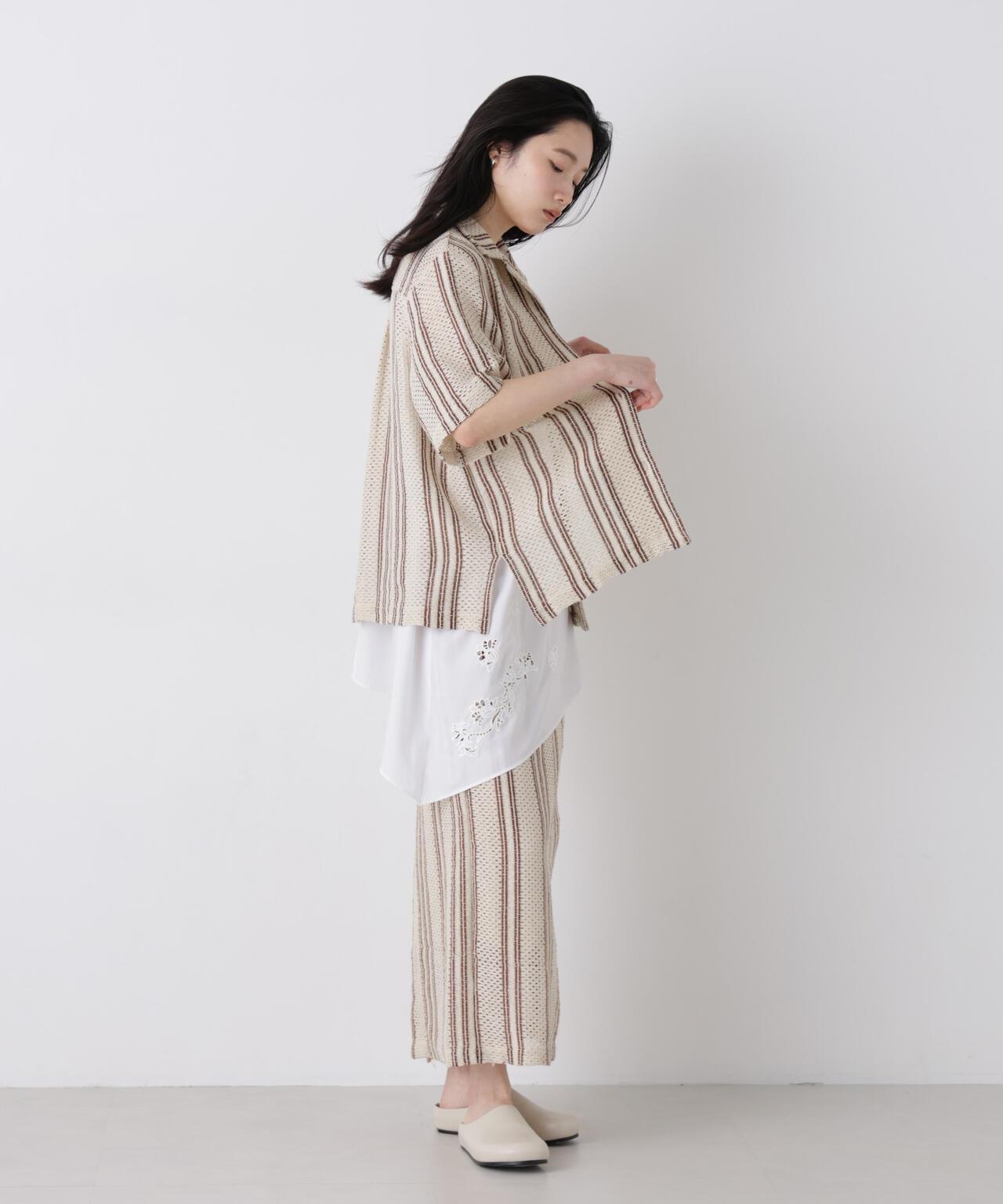 made in india ジャカードストライプIラインスカート(セットアップ可)