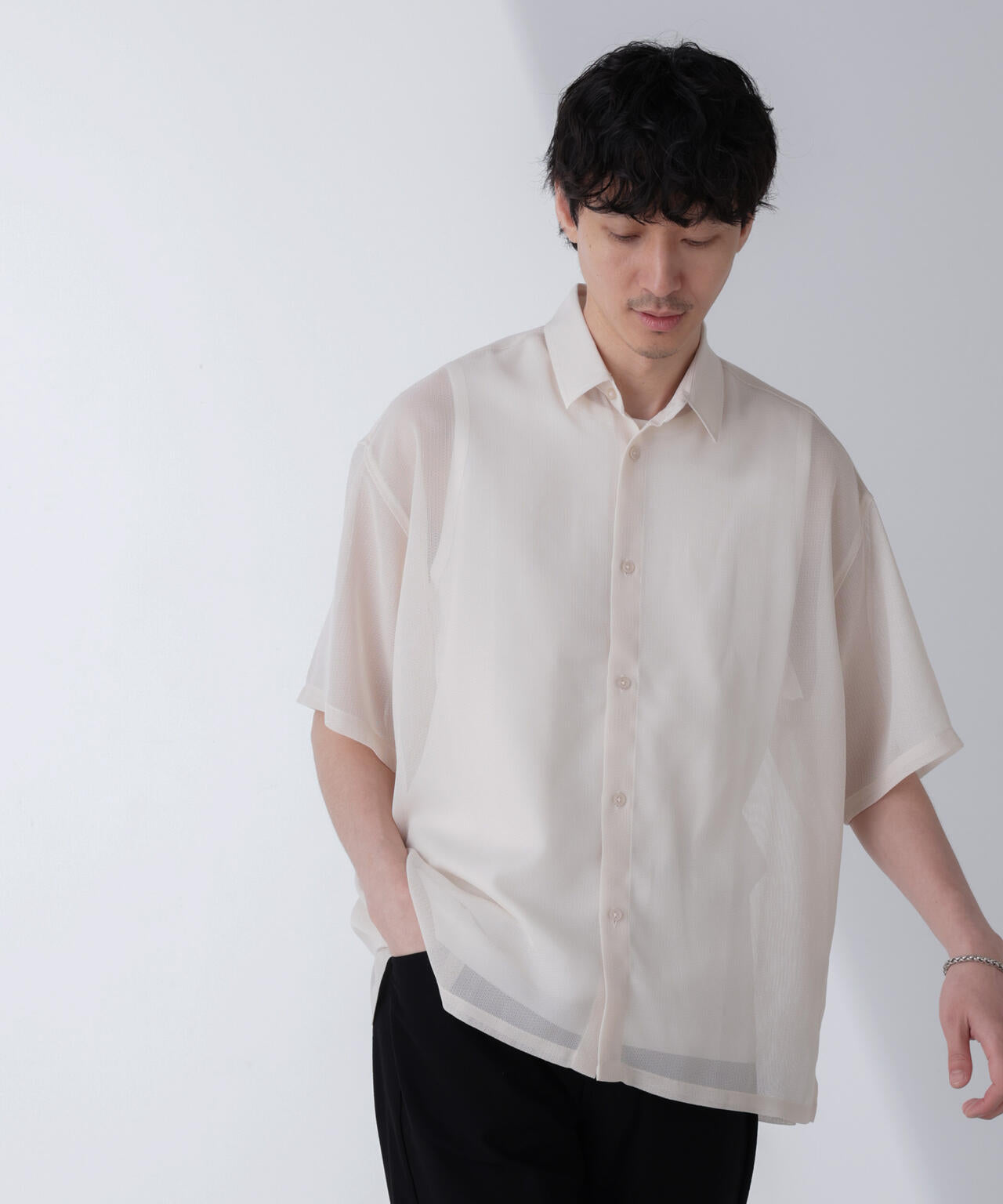レギュラーカラーテックメッシュシャツ 半袖