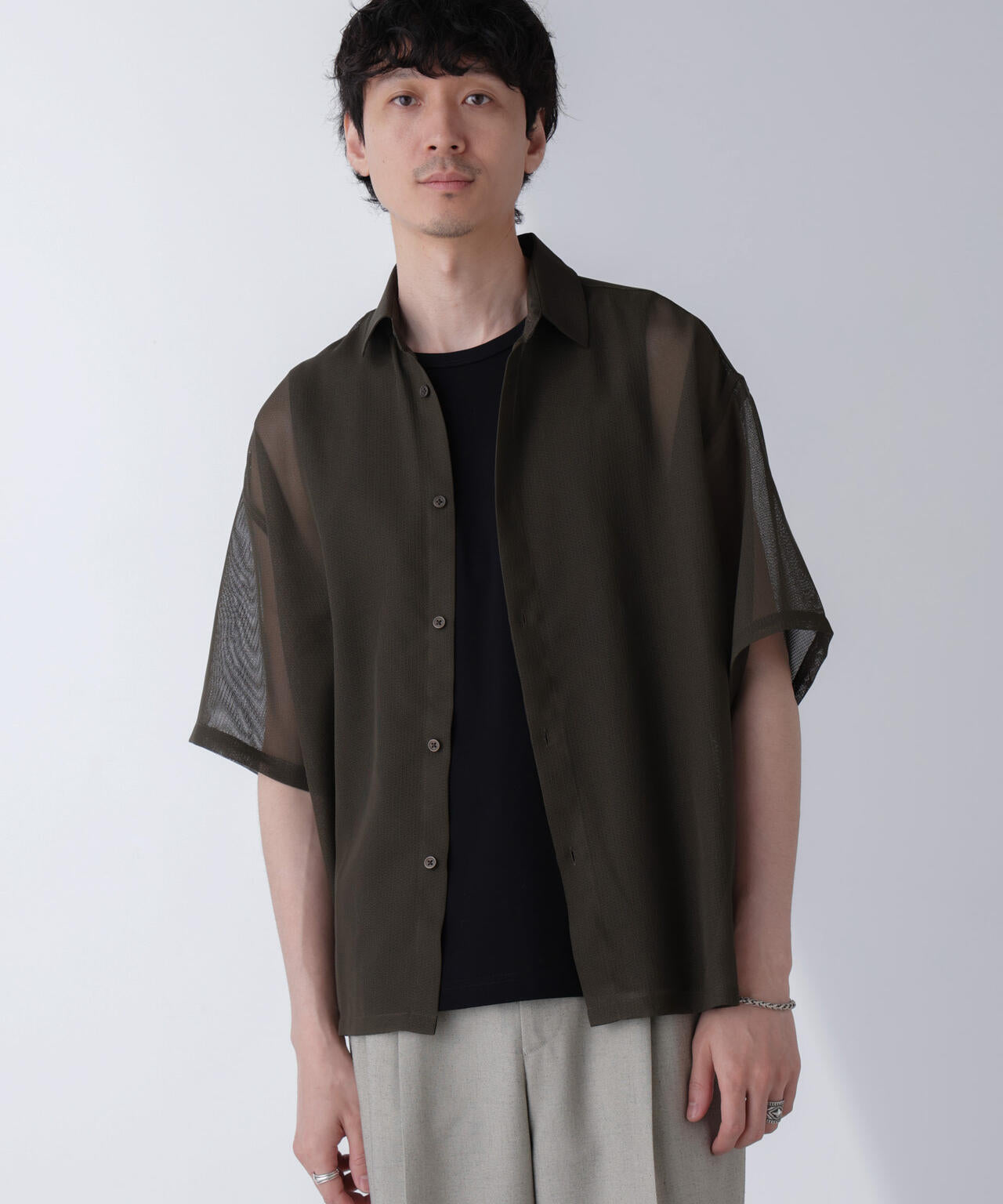 レギュラーカラーテックメッシュシャツ 半袖